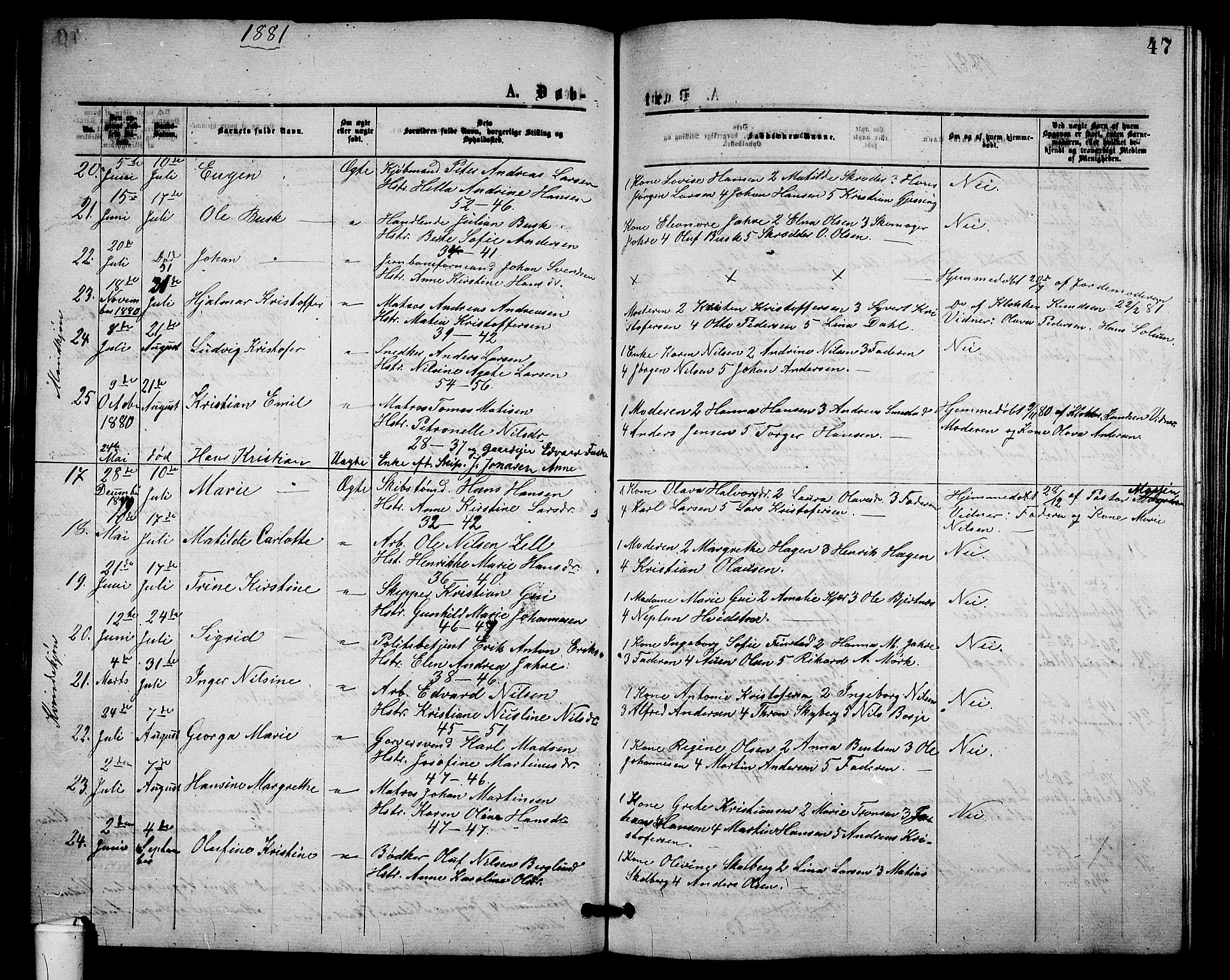 Holmestrand kirkebøker, AV/SAKO-A-346/G/Ga/L0004: Parish register (copy) no. 4, 1874-1888, p. 47