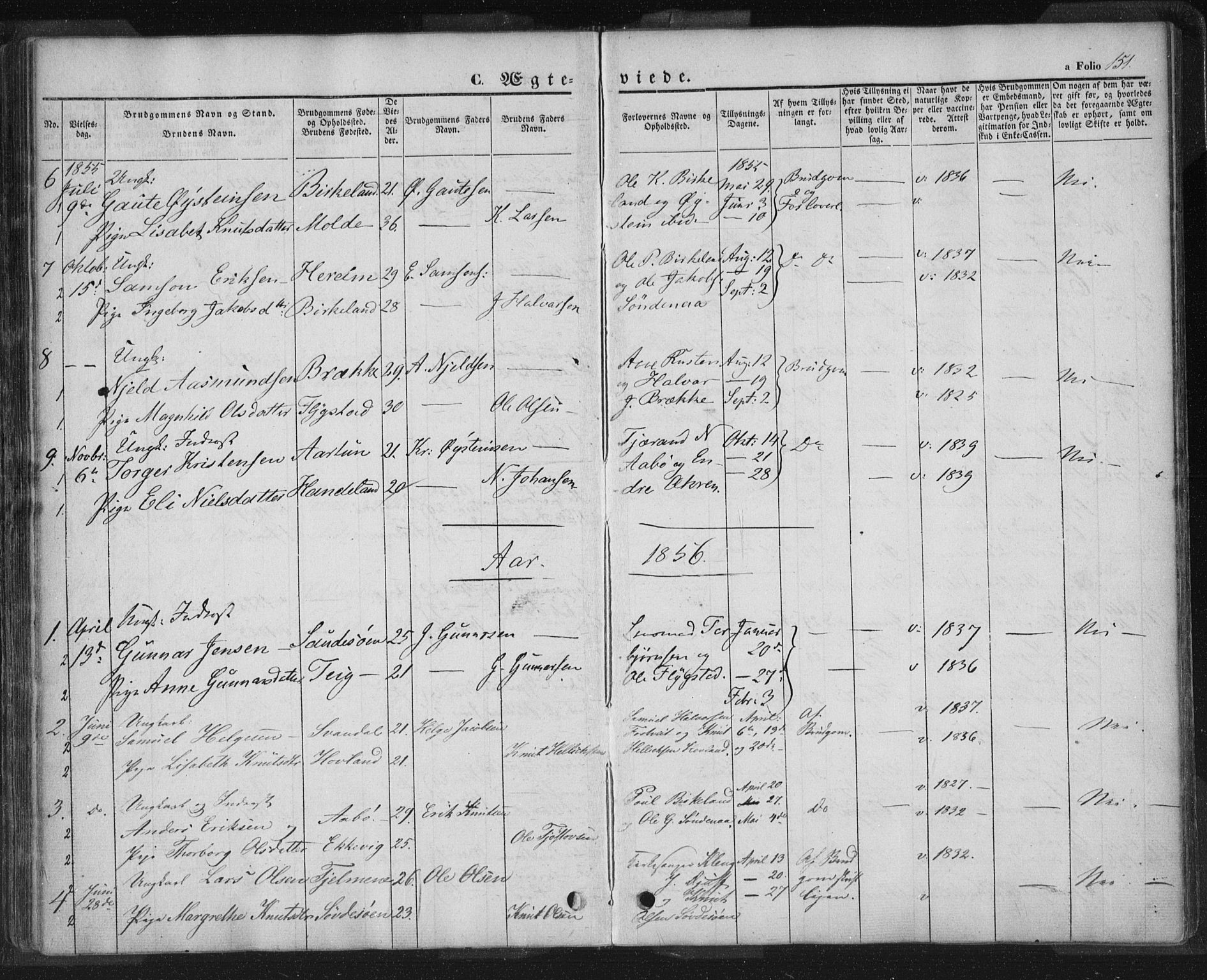 Sand sokneprestkontor, AV/SAST-A-101848/01/III/L0002: Parish register (official) no. A 2, 1838-1859, p. 151