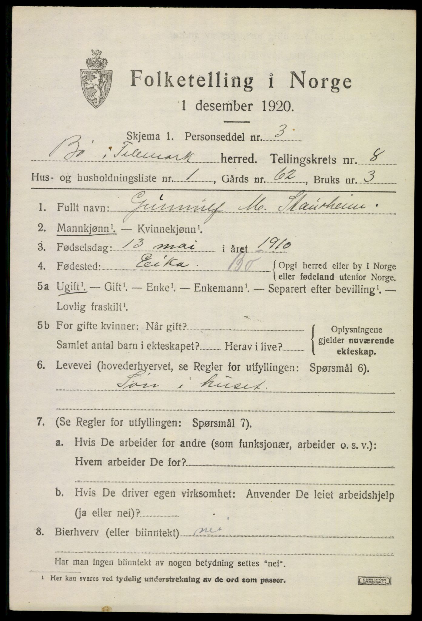 SAKO, 1920 census for Bø (Telemark), 1920, p. 5766