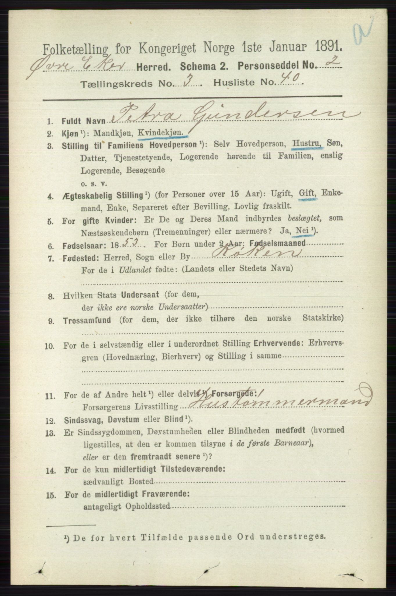 RA, 1891 census for 0624 Øvre Eiker, 1891, p. 1250