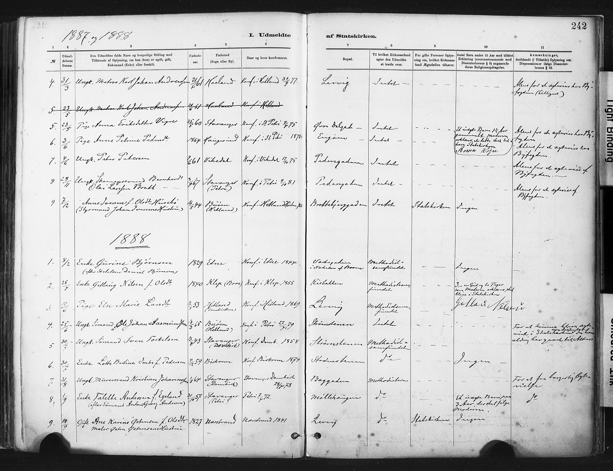 St. Johannes sokneprestkontor, SAST/A-101814/001/30/30BA/L0003: Parish register (official) no. A 3, 1885-1910, p. 242