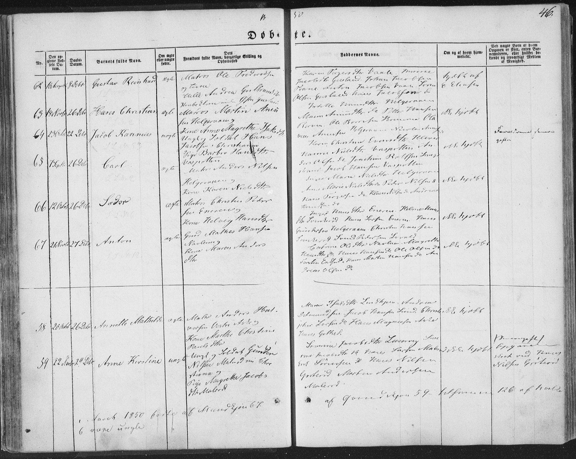 Brunlanes kirkebøker, AV/SAKO-A-342/F/Fa/L0004: Parish register (official) no. I 4, 1846-1862, p. 46