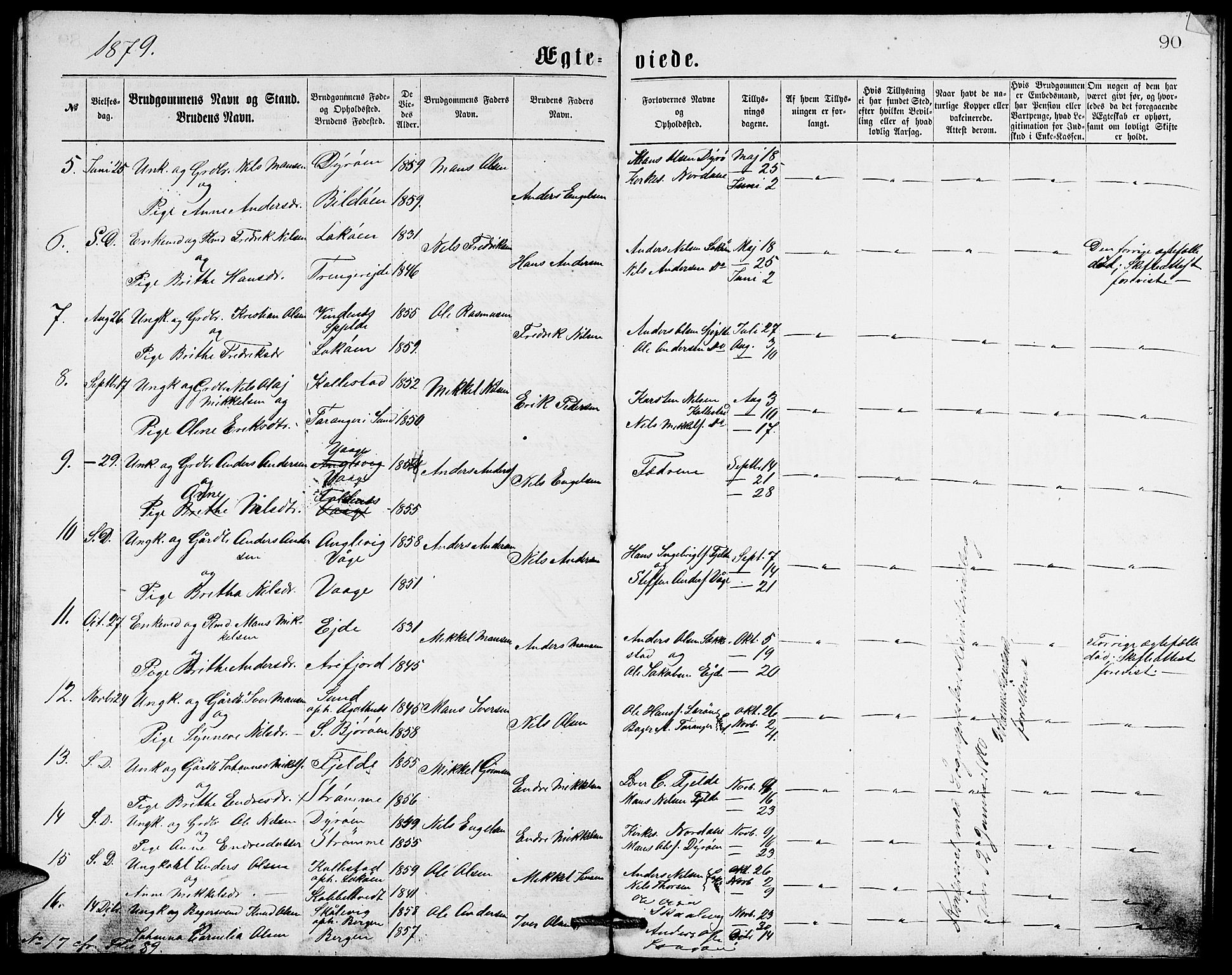 Fjell sokneprestembete, SAB/A-75301/H/Hab: Parish register (copy) no. A 2, 1871-1879, p. 90