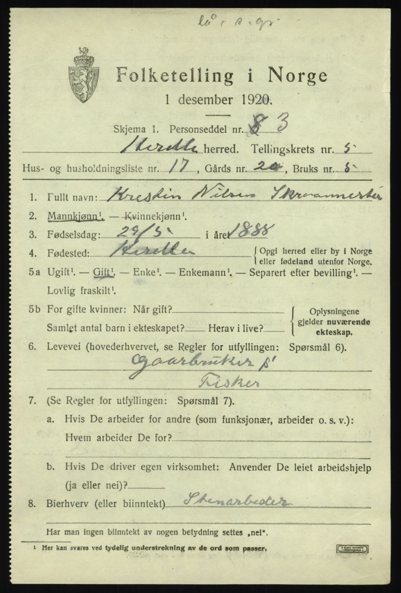 SAB, 1920 census for Herdla, 1920, p. 4031