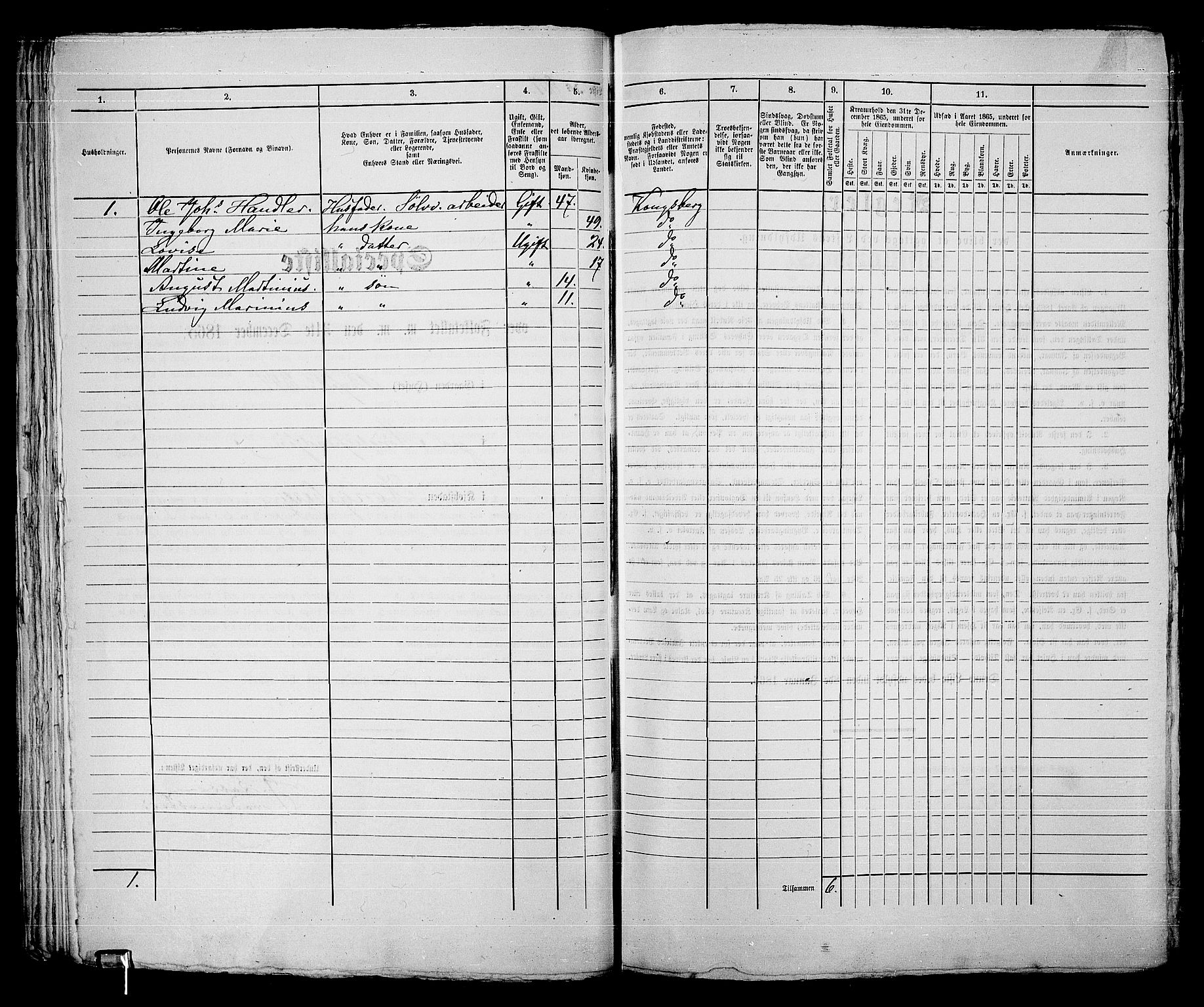 RA, 1865 census for Kongsberg/Kongsberg, 1865, p. 634