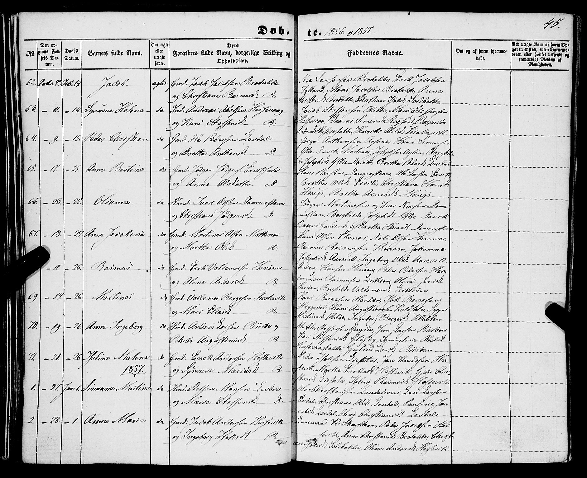 Davik sokneprestembete, SAB/A-79701/H/Haa/Haaa/L0005: Parish register (official) no. A 5, 1850-1866, p. 45