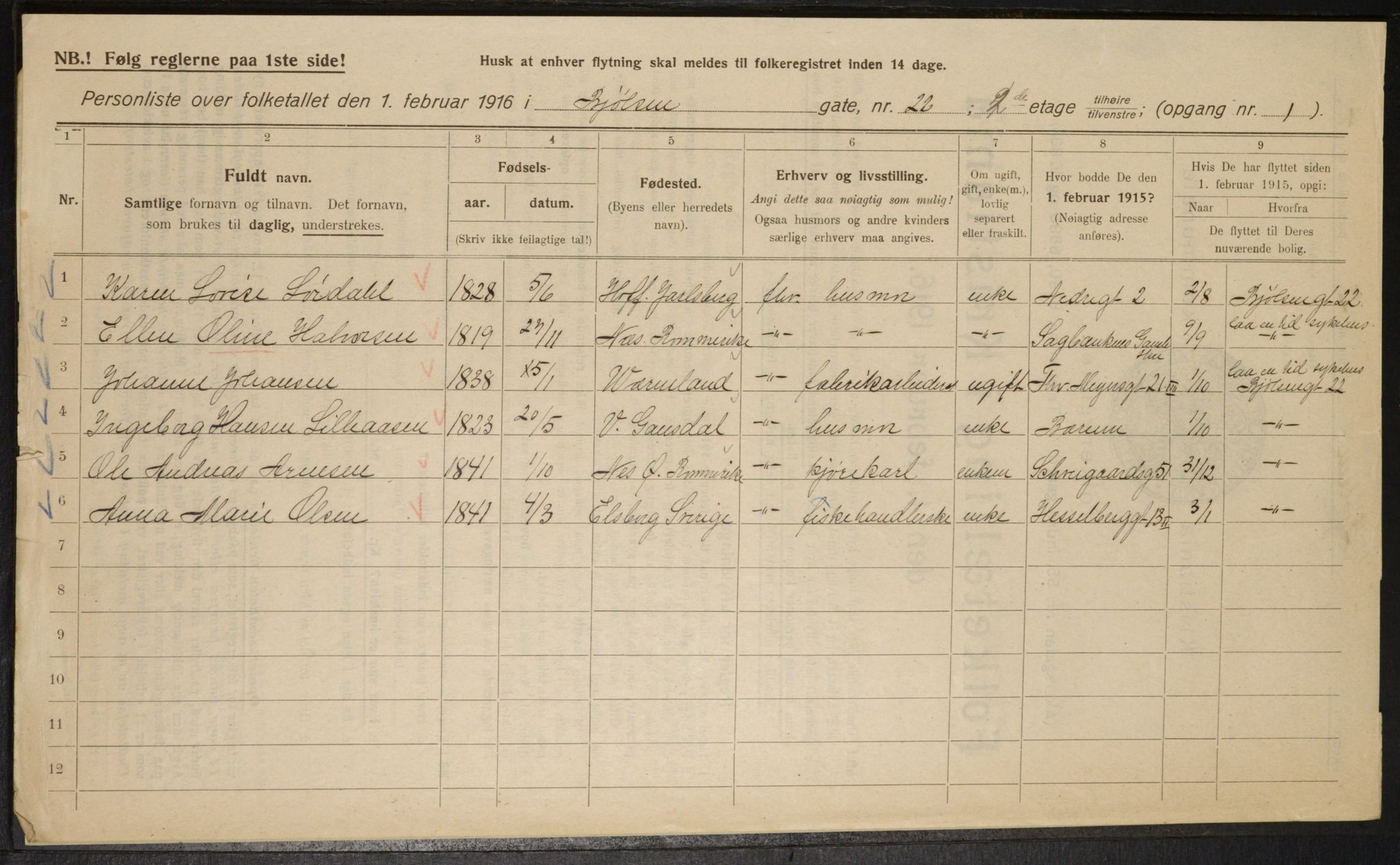 OBA, Municipal Census 1916 for Kristiania, 1916, p. 6659