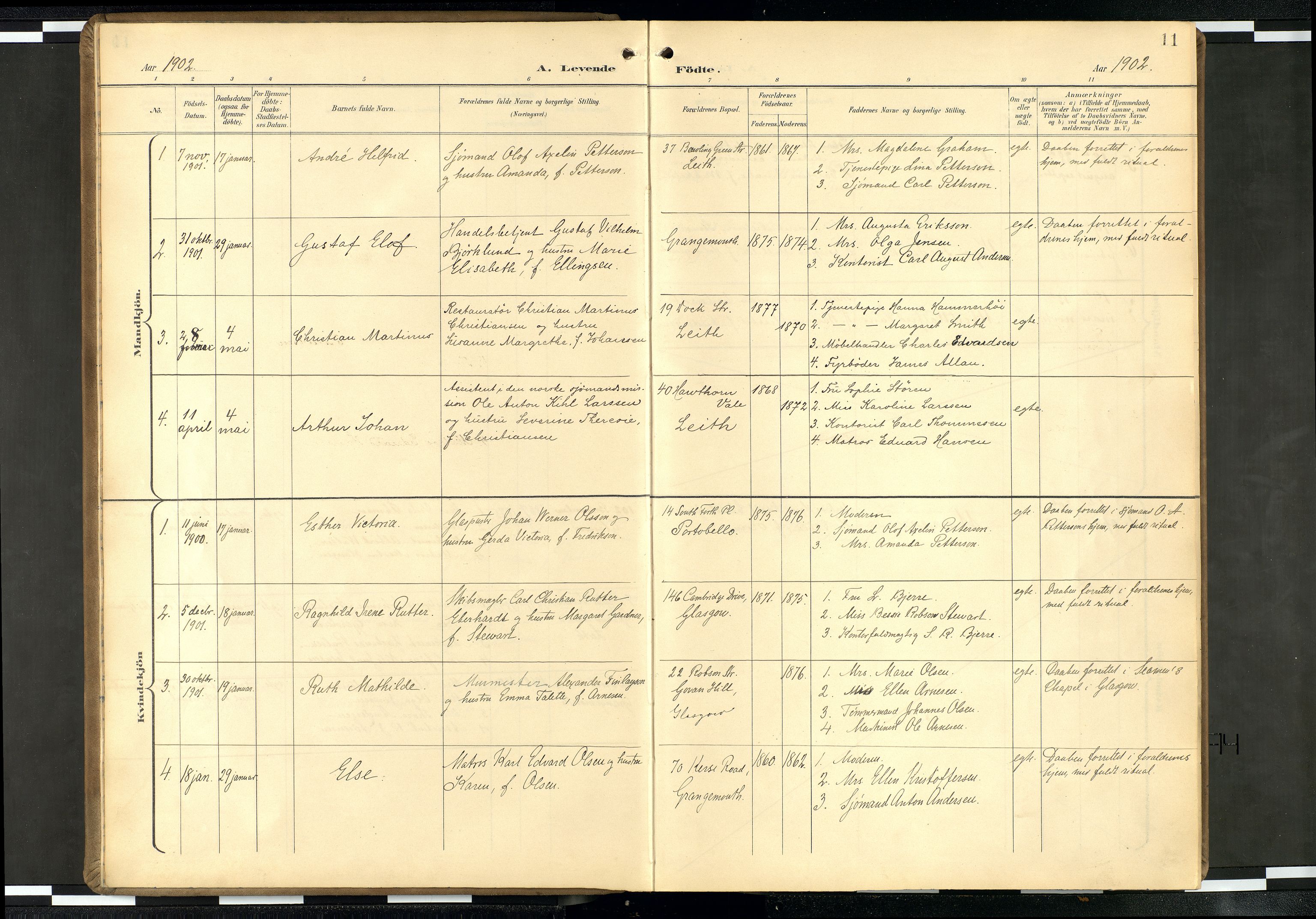 Den norske sjømannsmisjon i utlandet/Skotske havner (Leith, Glasgow), SAB/SAB/PA-0100/H/Ha/Haa/L0004: Parish register (official) no. A 4, 1899-1949, p. 10b-11a