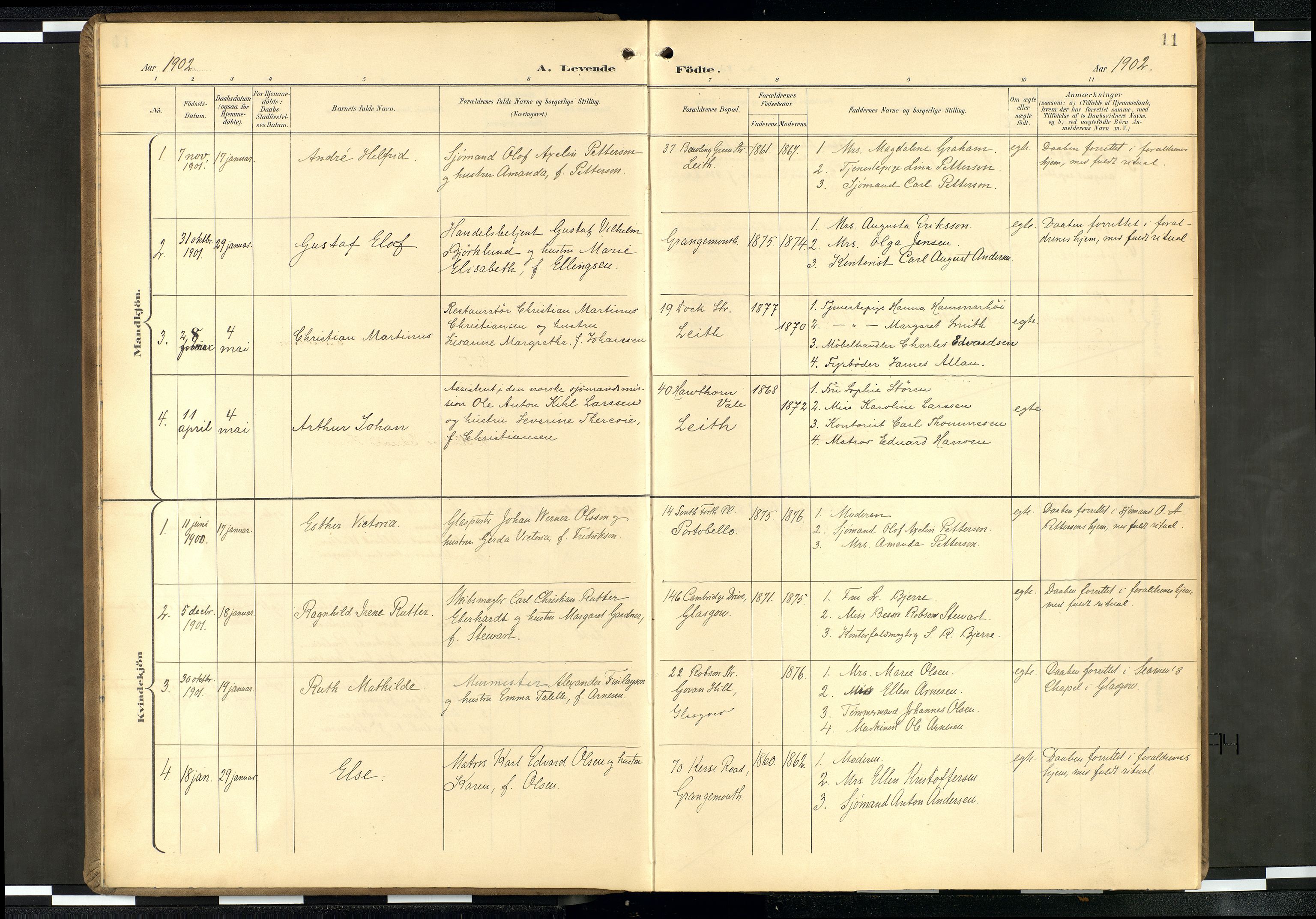Den norske sjømannsmisjon i utlandet/Skotske havner (Leith, Glasgow), AV/SAB-SAB/PA-0100/H/Ha/Haa/L0004: Parish register (official) no. A 4, 1899-1949, p. 10b-11a