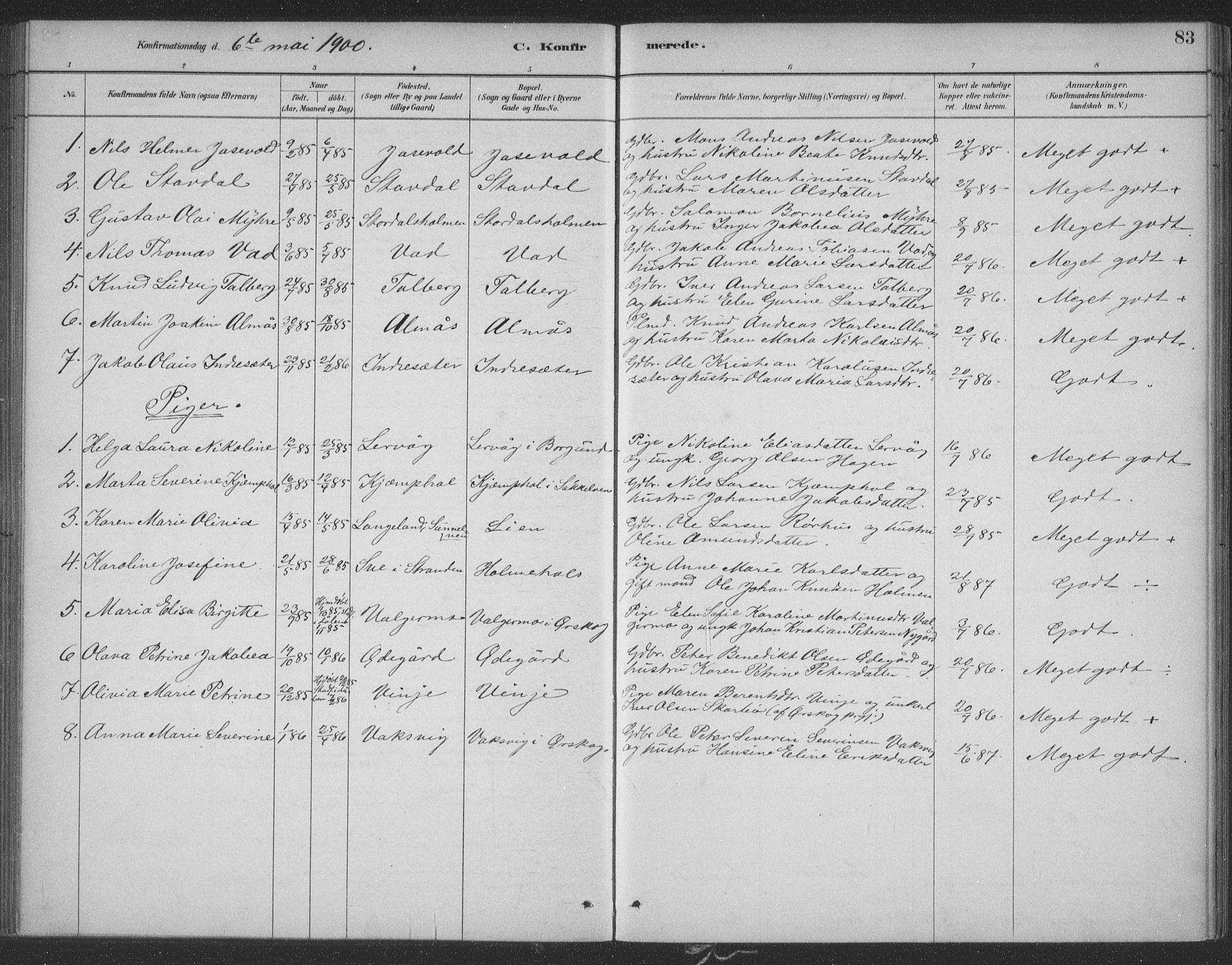 Ministerialprotokoller, klokkerbøker og fødselsregistre - Møre og Romsdal, SAT/A-1454/521/L0299: Parish register (official) no. 521A01, 1882-1907, p. 83