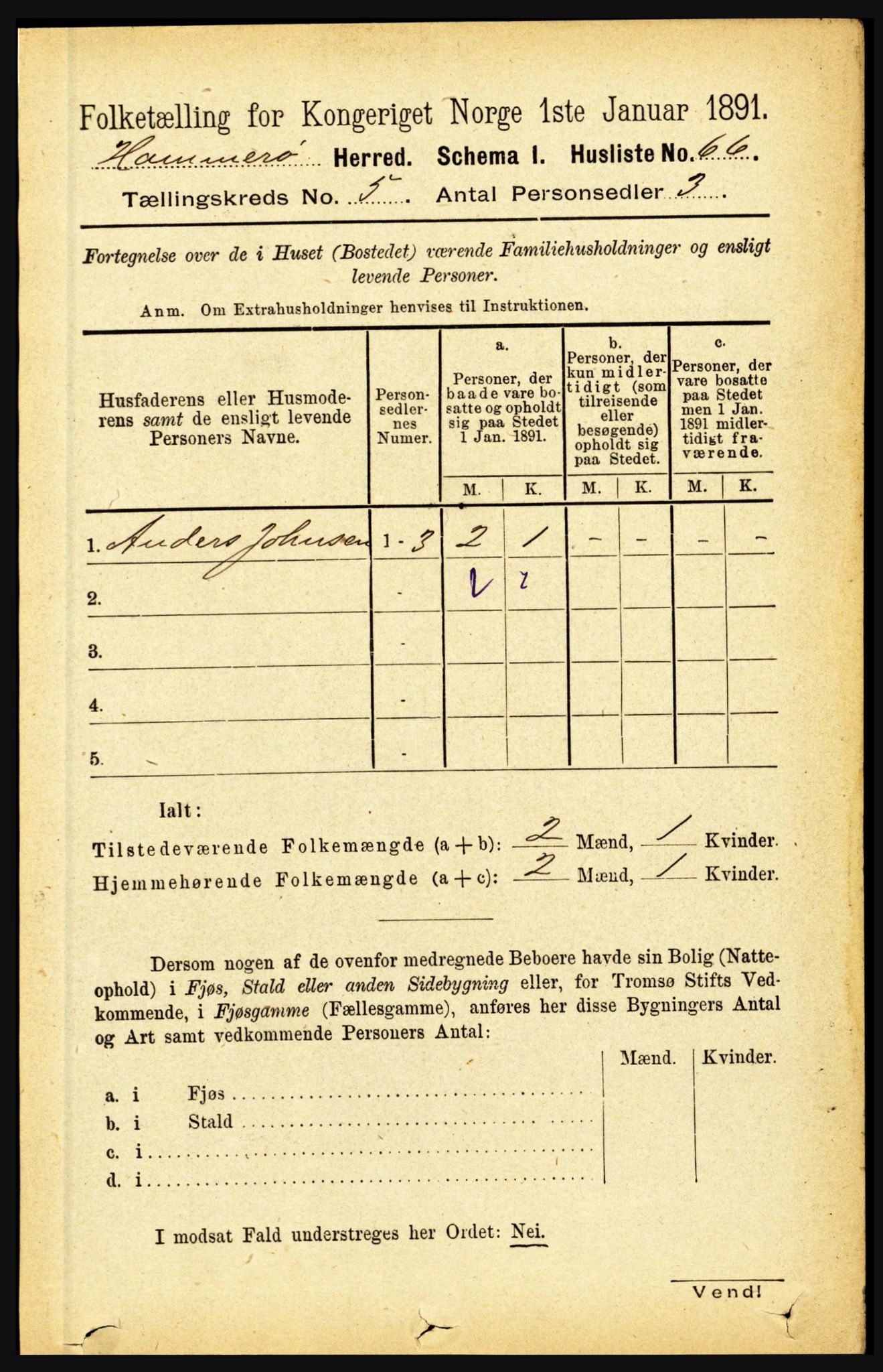 RA, 1891 census for 1849 Hamarøy, 1891, p. 2473