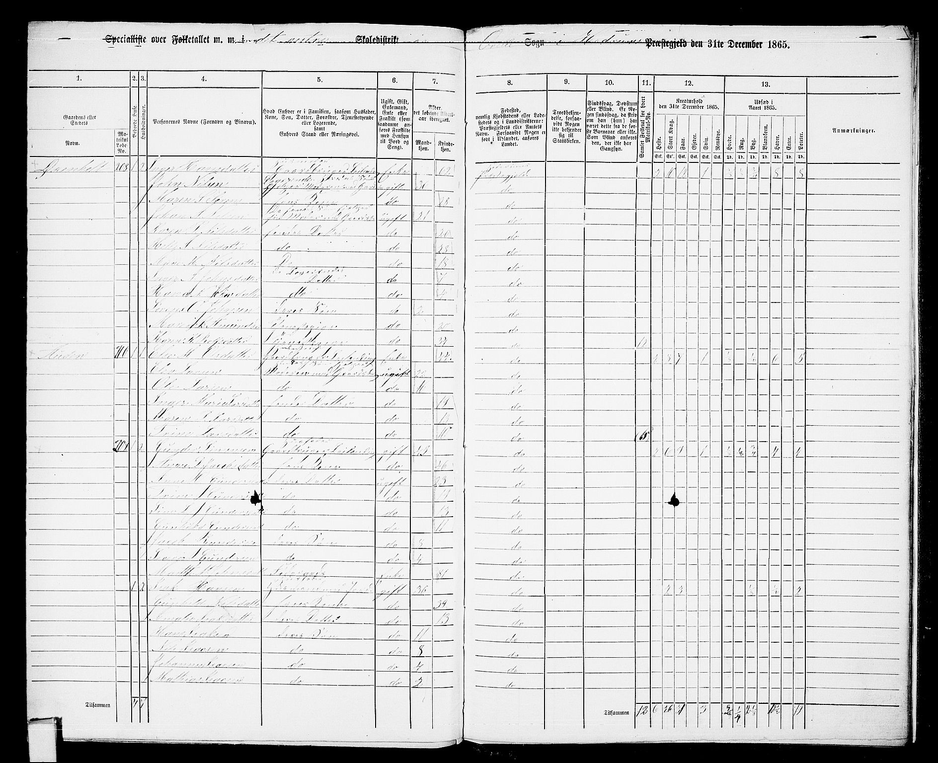 RA, 1865 census for Hedrum, 1865, p. 181