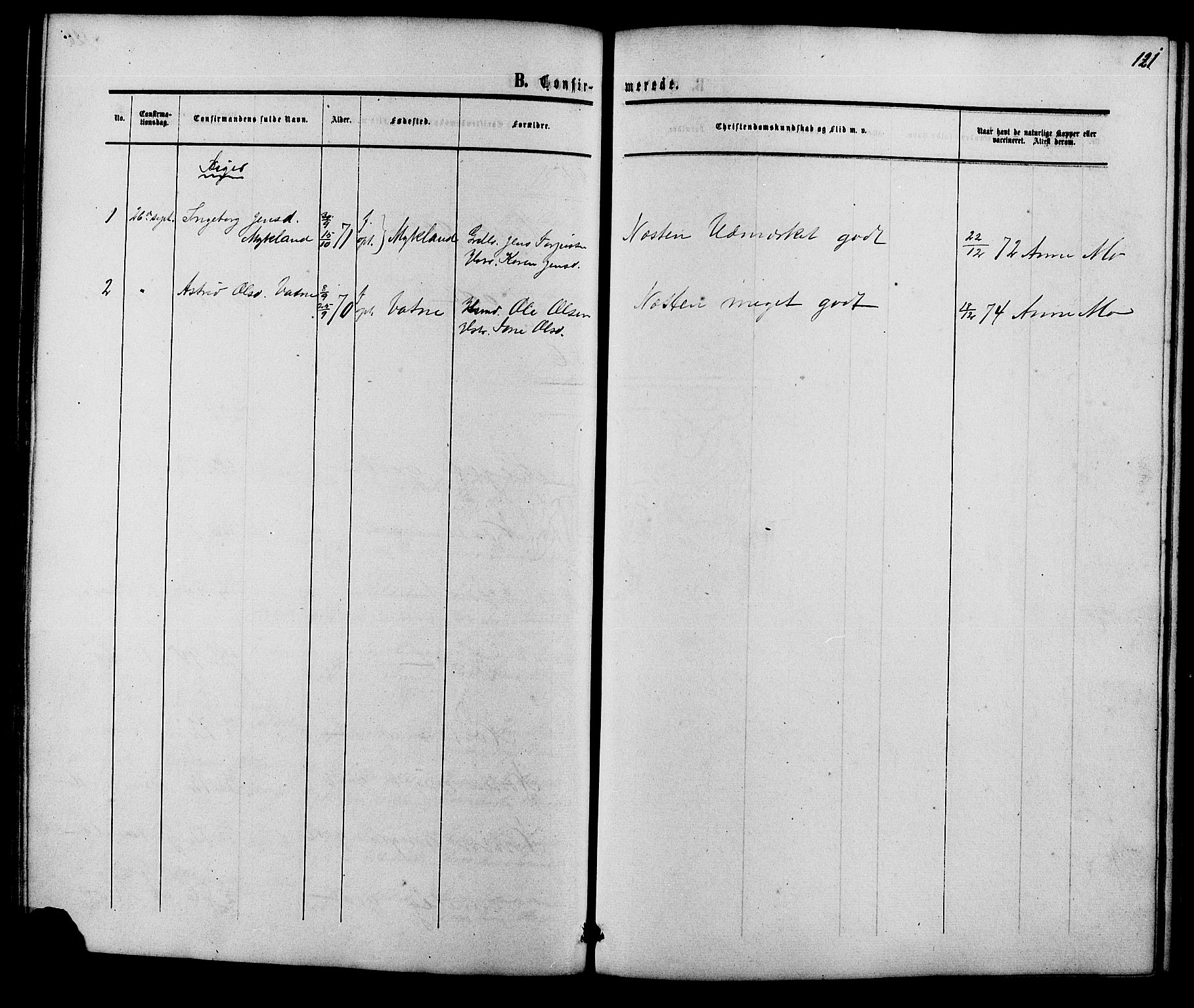 Herefoss sokneprestkontor, AV/SAK-1111-0019/F/Fb/Fbc/L0002: Parish register (copy) no. B 2, 1867-1886, p. 121