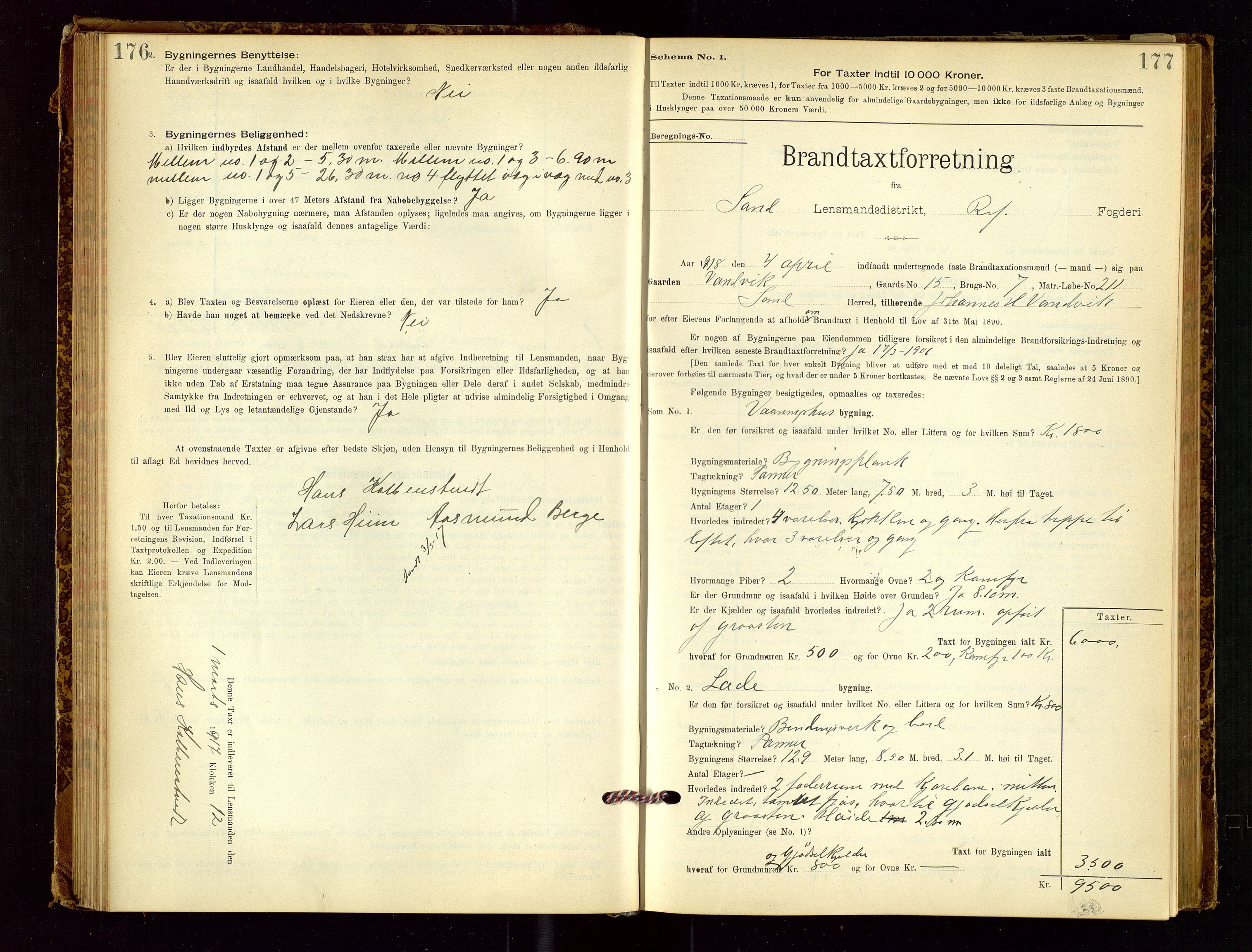 Sand lensmannskontor, SAST/A-100415/Goc/L0001: "Brandtaxationsprotokol", 1895-1935, p. 176-177