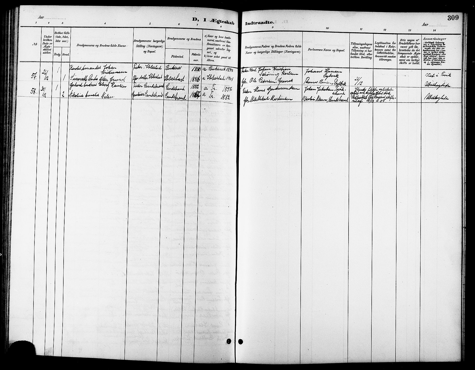 Trondenes sokneprestkontor, SATØ/S-1319/H/Hb/L0011klokker: Parish register (copy) no. 11, 1891-1906, p. 309