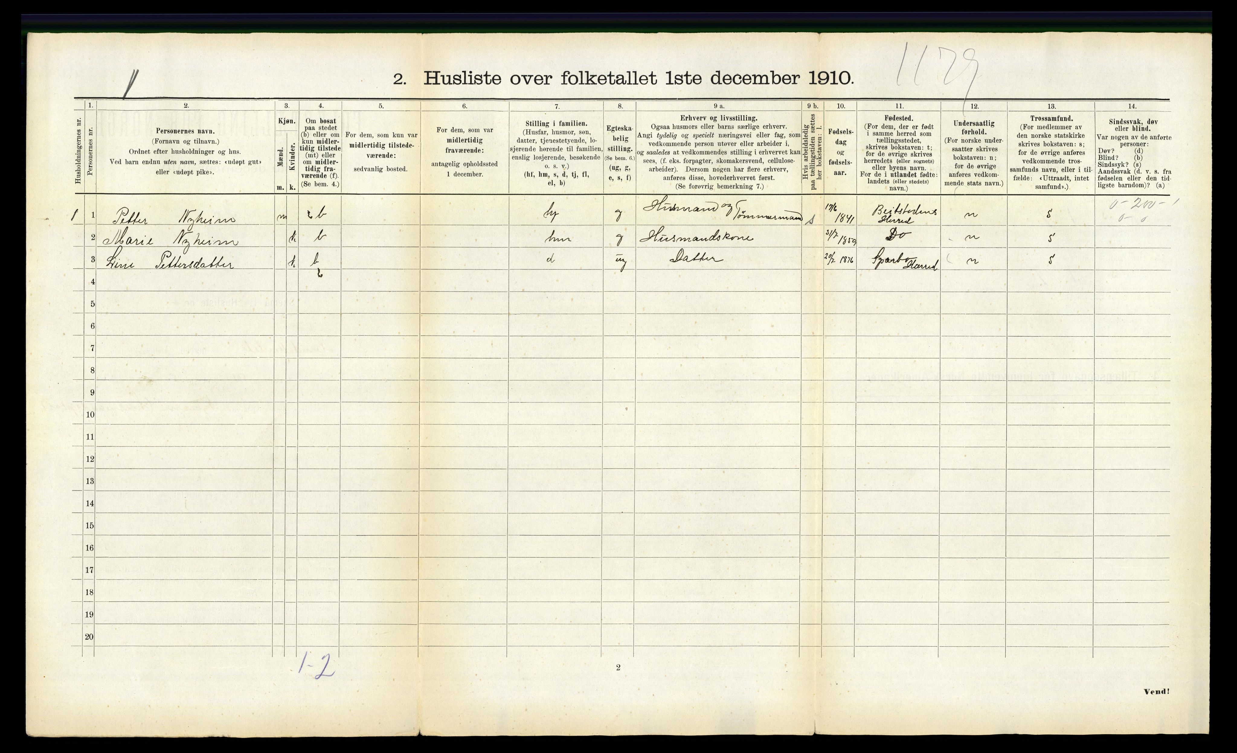 RA, 1910 census for Namdalseid, 1910, p. 487