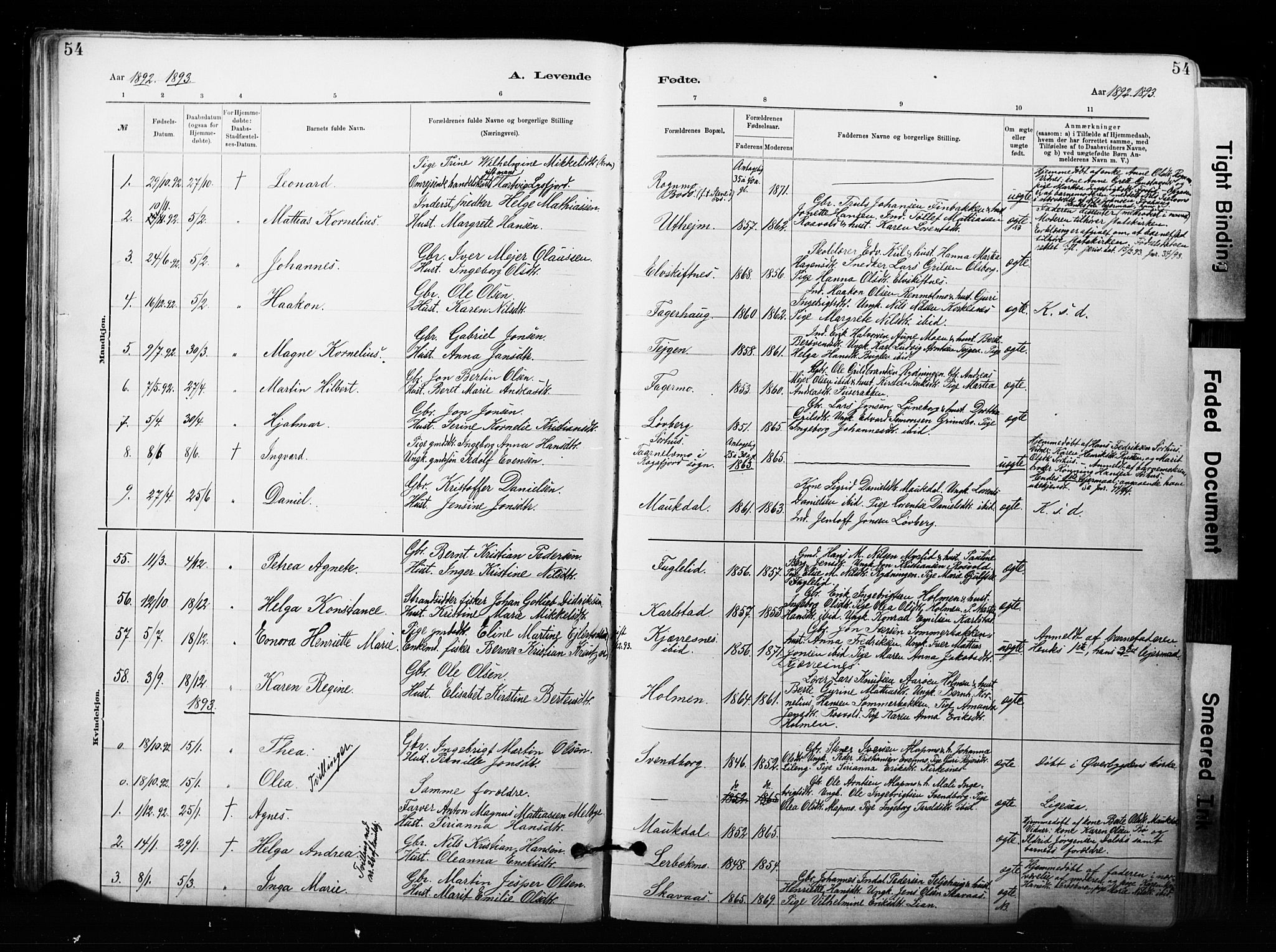 Målselv sokneprestembete, SATØ/S-1311/G/Ga/Gaa/L0007kirke: Parish register (official) no. 7, 1884-1903, p. 54