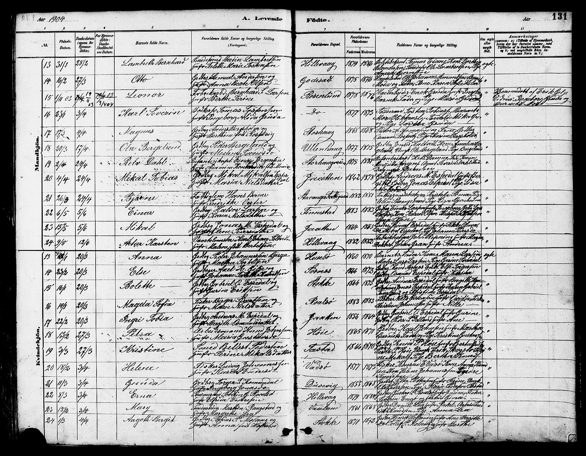 Hetland sokneprestkontor, SAST/A-101826/30/30BB/L0005: Parish register (copy) no. B 5, 1878-1910, p. 131
