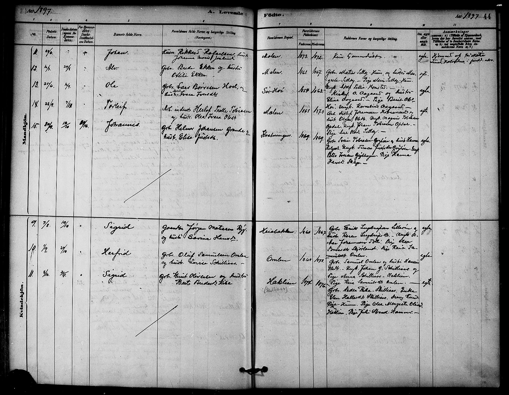 Ministerialprotokoller, klokkerbøker og fødselsregistre - Nord-Trøndelag, SAT/A-1458/766/L0563: Parish register (official) no. 767A01, 1881-1899, p. 44