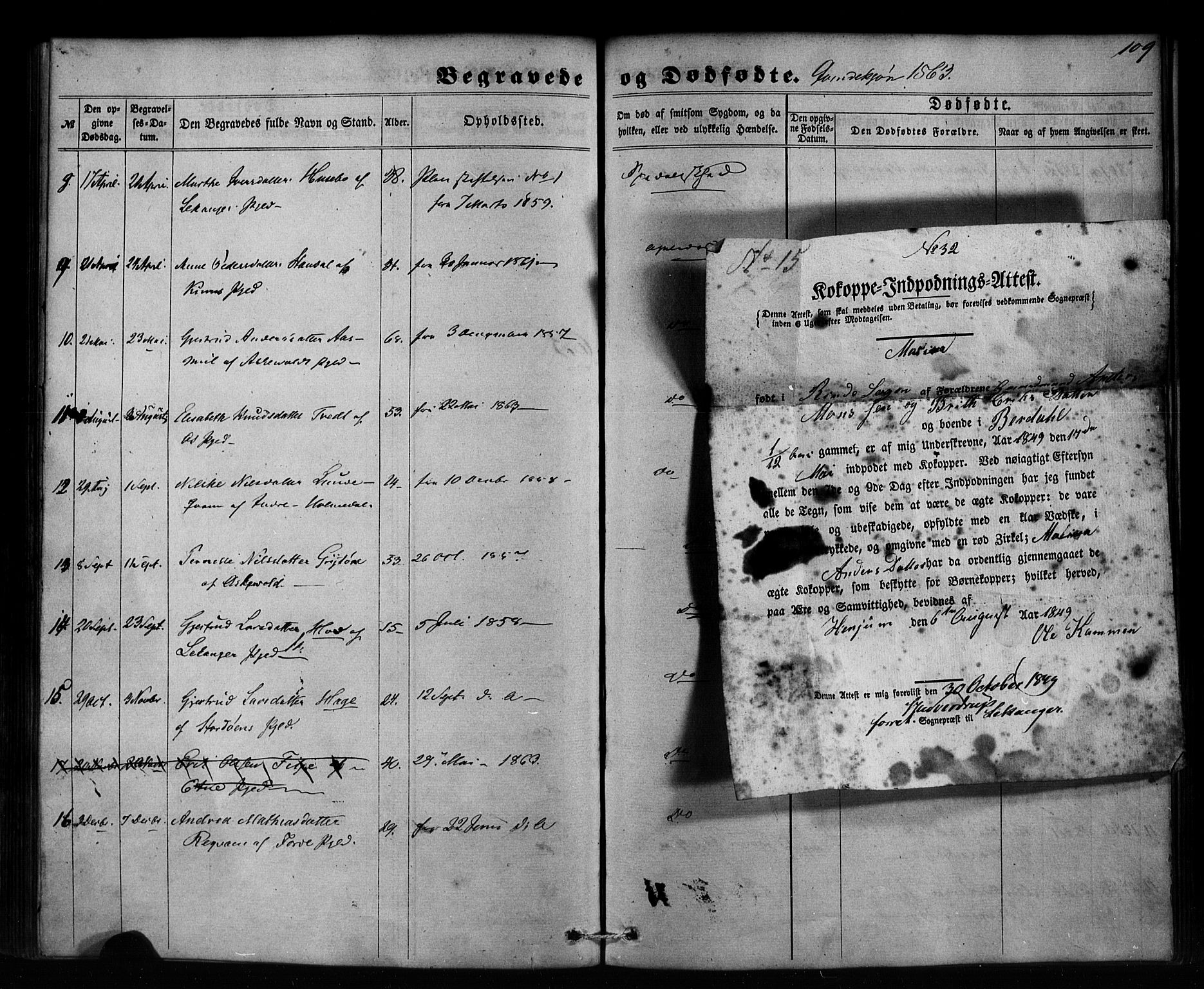 Pleiestiftelsen nr. 1 for spedalske sokneprestembete*, SAB/-: Parish register (official) no. A 1, 1859-1886, p. 109
