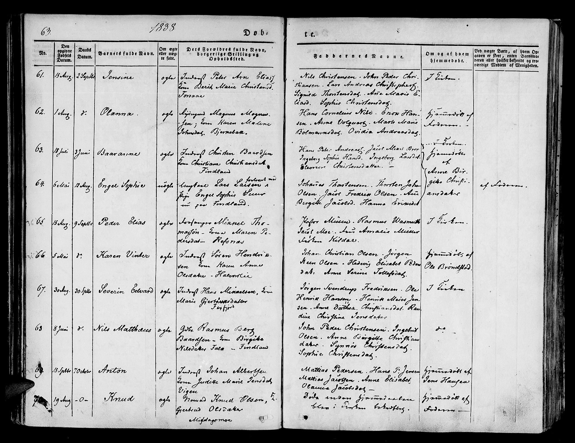 Tranøy sokneprestkontor, AV/SATØ-S-1313/I/Ia/Iaa/L0005kirke: Parish register (official) no. 5, 1829-1844, p. 63