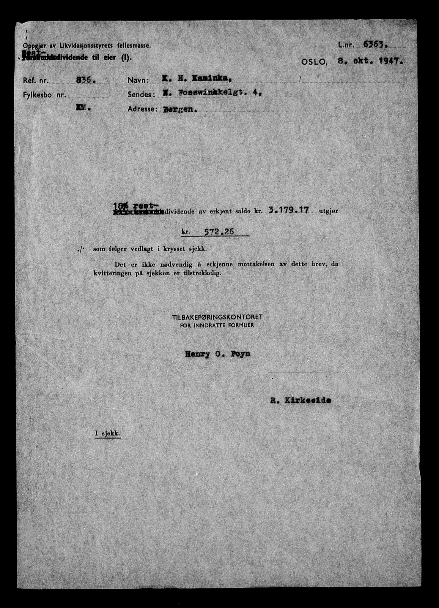 Justisdepartementet, Tilbakeføringskontoret for inndratte formuer, AV/RA-S-1564/H/Hc/Hcd/L1001: --, 1945-1947, p. 7