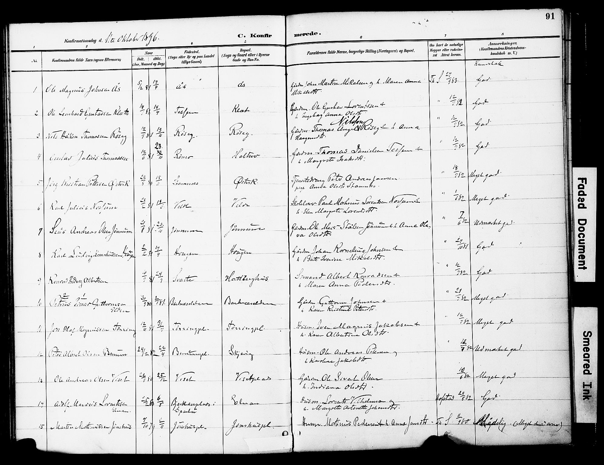 Ministerialprotokoller, klokkerbøker og fødselsregistre - Nord-Trøndelag, SAT/A-1458/741/L0396: Parish register (official) no. 741A10, 1889-1901, p. 91