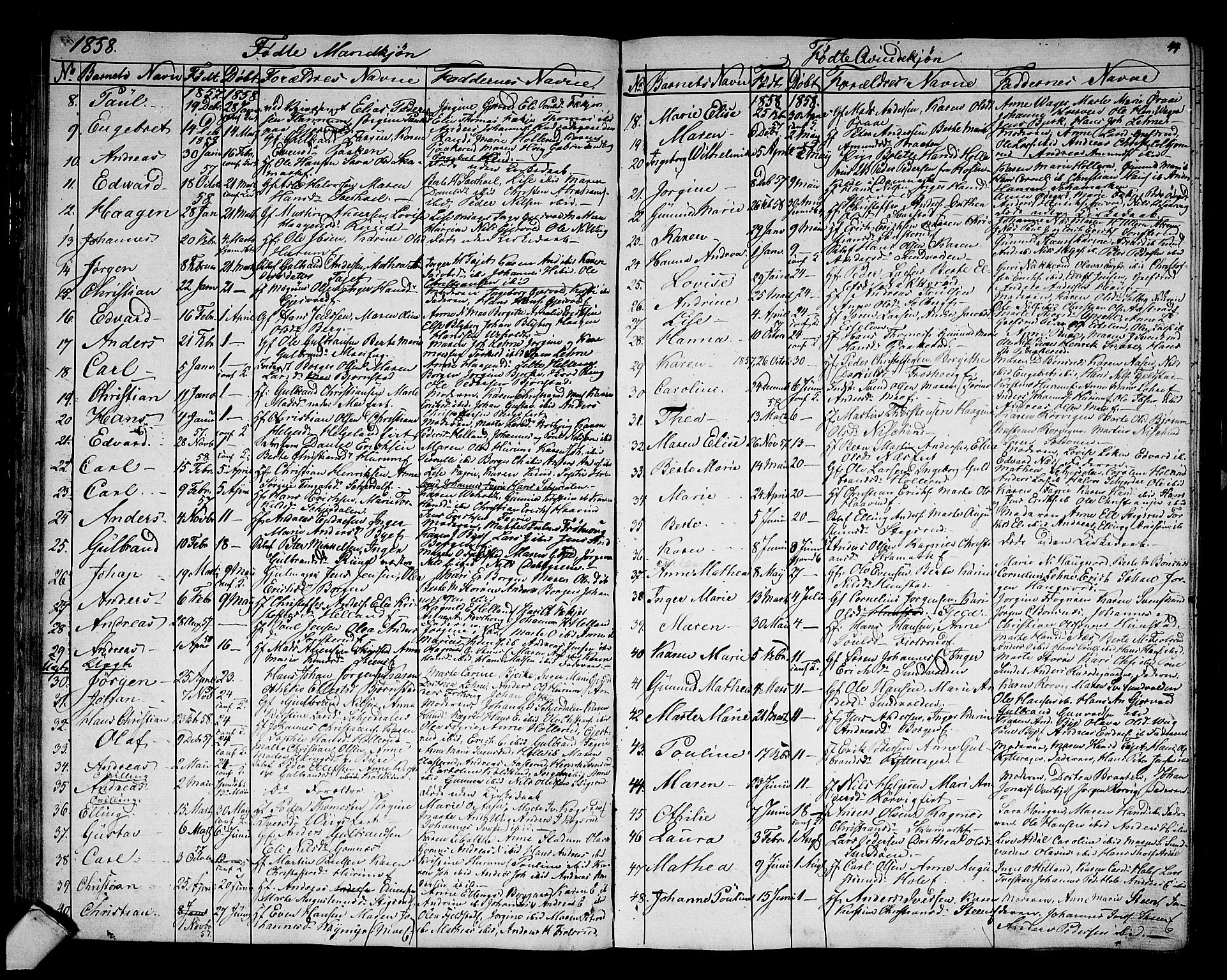 Hole kirkebøker, SAKO/A-228/G/Ga/L0002: Parish register (copy) no. I 2, 1842-1878, p. 44