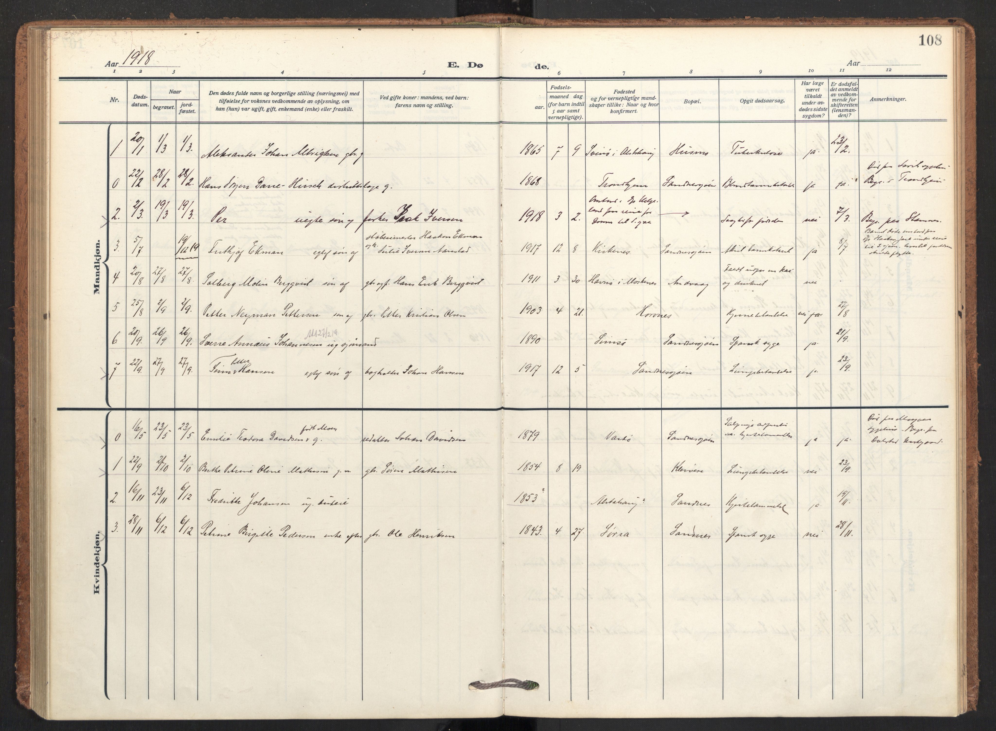 Ministerialprotokoller, klokkerbøker og fødselsregistre - Nordland, AV/SAT-A-1459/831/L0473: Parish register (official) no. 831A04, 1909-1934, p. 108