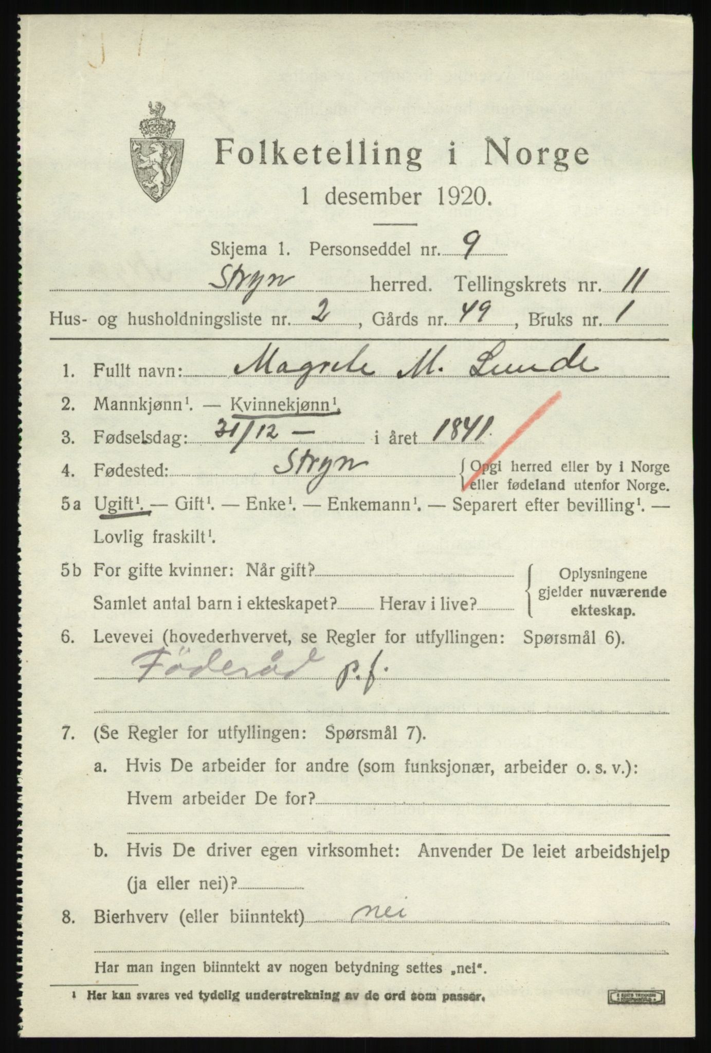 SAB, 1920 census for Stryn, 1920, p. 5224