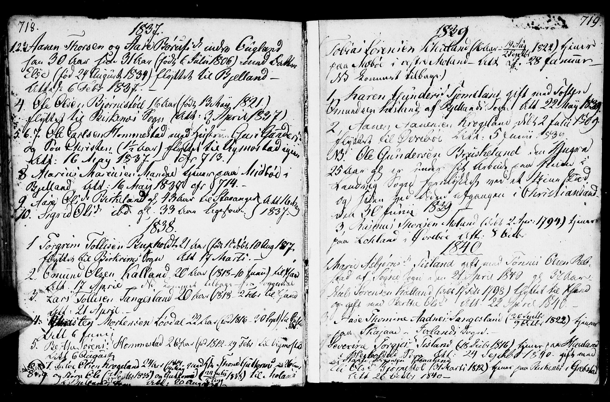 Holum sokneprestkontor, SAK/1111-0022/F/Fa/Fab/L0004: Parish register (official) no. A 4, 1774-1847, p. 718-719