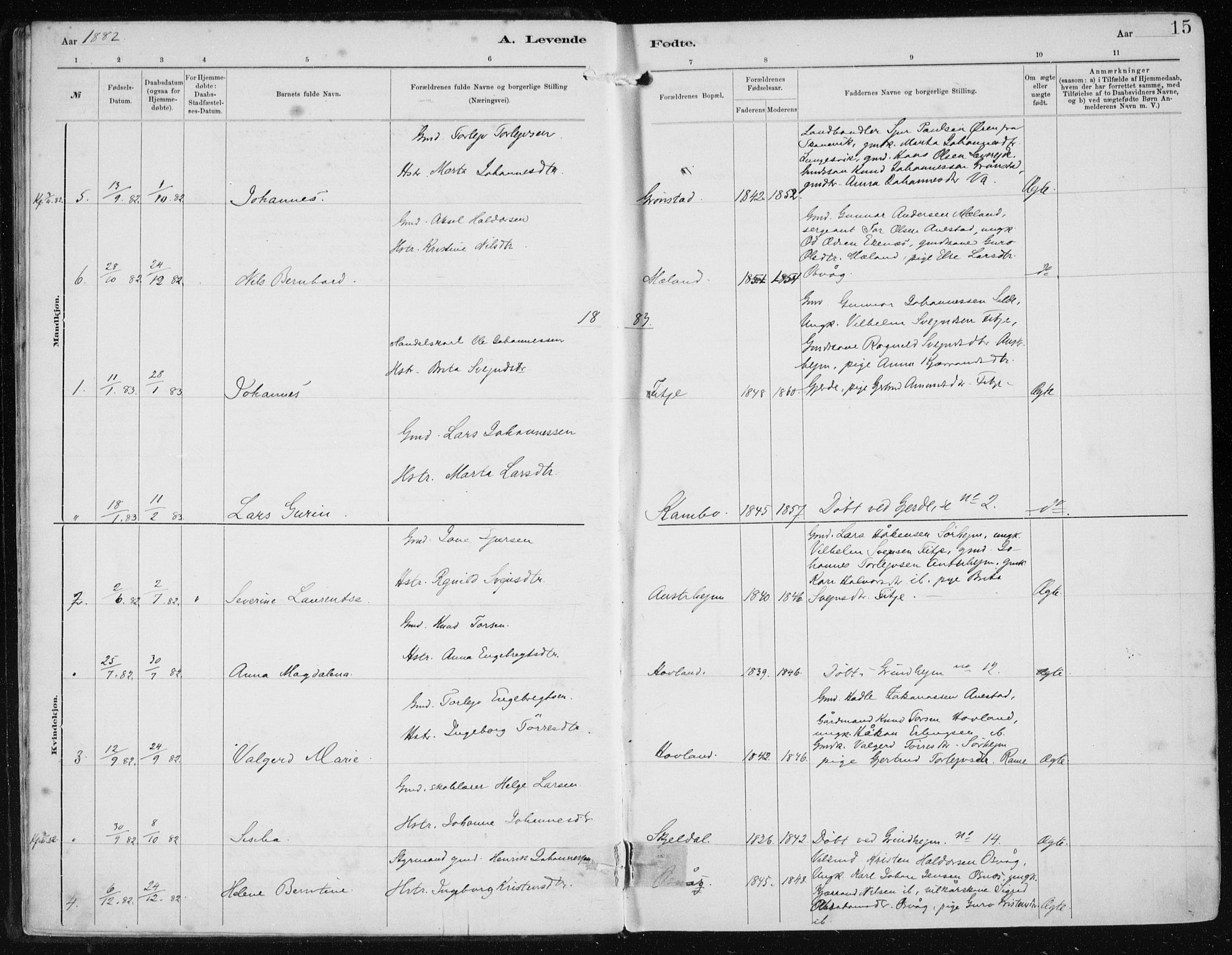 Etne sokneprestembete, SAB/A-75001/H/Haa: Parish register (official) no. B  1, 1879-1919, p. 15