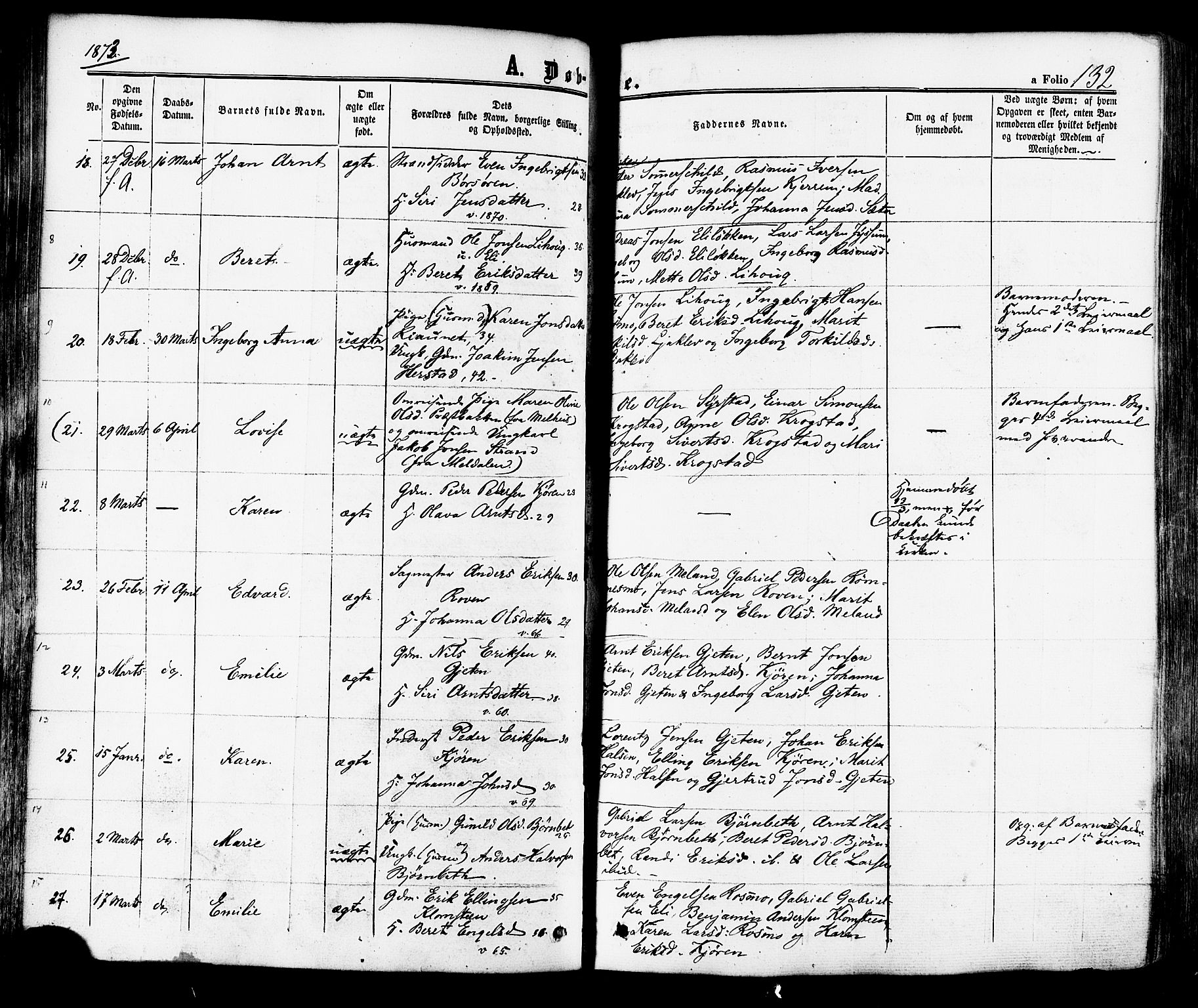 Ministerialprotokoller, klokkerbøker og fødselsregistre - Sør-Trøndelag, SAT/A-1456/665/L0772: Parish register (official) no. 665A07, 1856-1878, p. 132