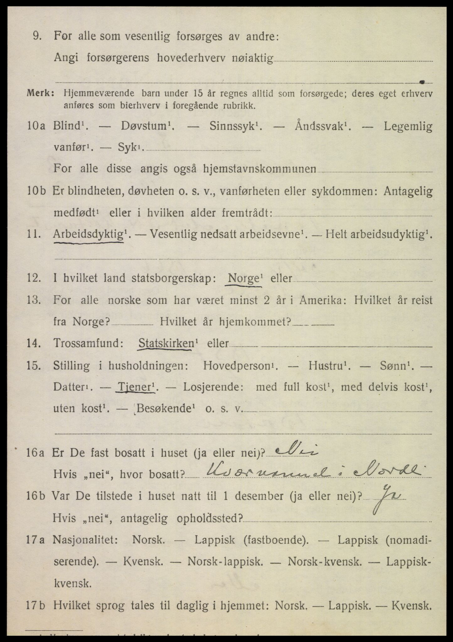 SAT, 1920 census for Nordli, 1920, p. 1392