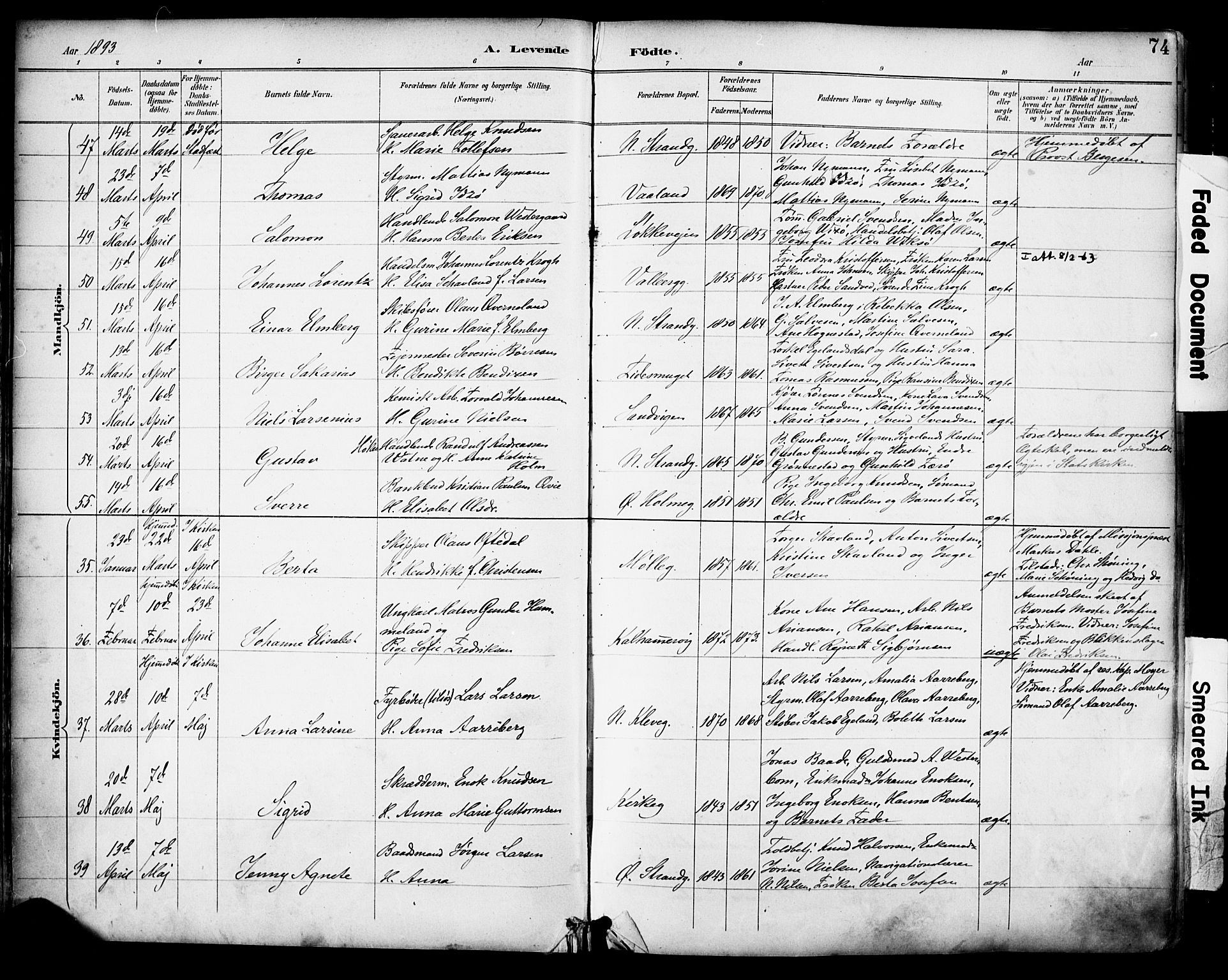 Domkirken sokneprestkontor, AV/SAST-A-101812/001/30/30BA/L0030: Parish register (official) no. A 29, 1889-1902, p. 74