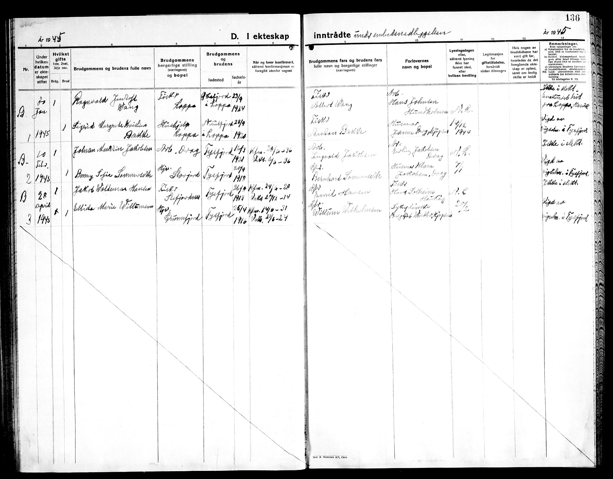 Ministerialprotokoller, klokkerbøker og fødselsregistre - Nordland, AV/SAT-A-1459/861/L0881: Parish register (copy) no. 861C07, 1938-1945, p. 136