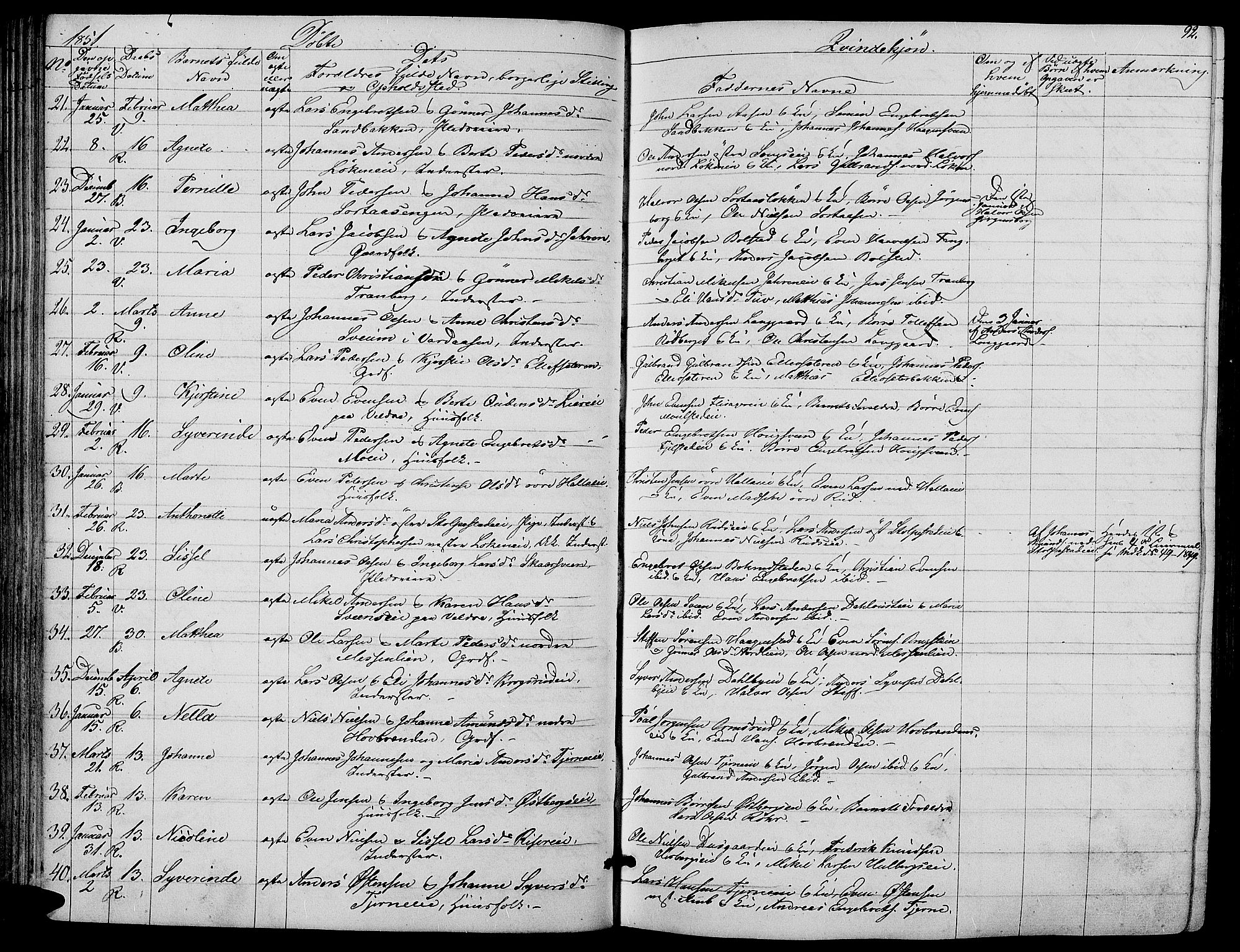 Ringsaker prestekontor, AV/SAH-PREST-014/L/La/L0006: Parish register (copy) no. 6, 1851-1860, p. 92