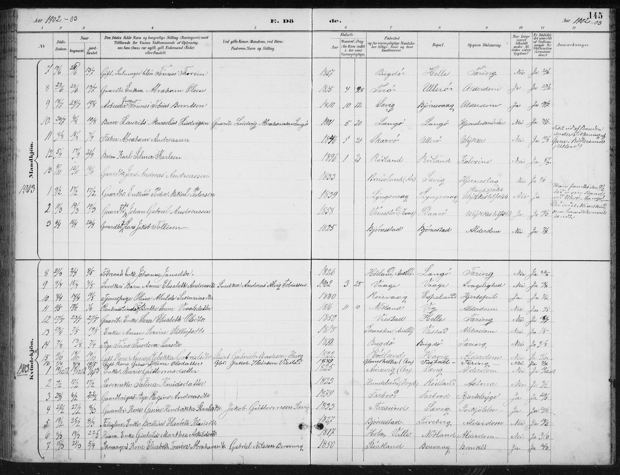 Herad sokneprestkontor, AV/SAK-1111-0018/F/Fb/Fbb/L0004: Parish register (copy) no. B 4, 1890-1935, p. 145