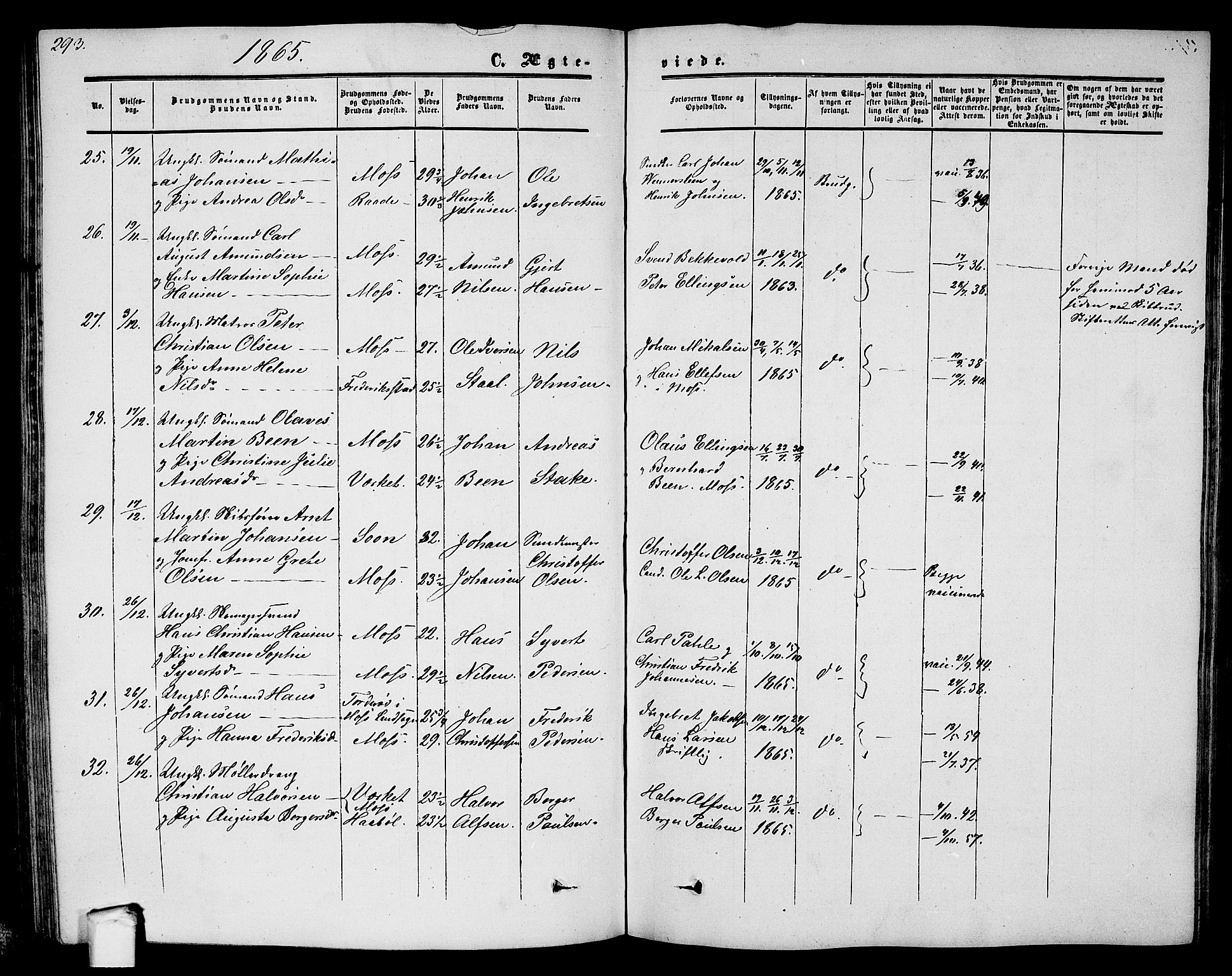 Moss prestekontor Kirkebøker, AV/SAO-A-2003/G/Ga/L0002: Parish register (copy) no. I 2, 1852-1871, p. 293