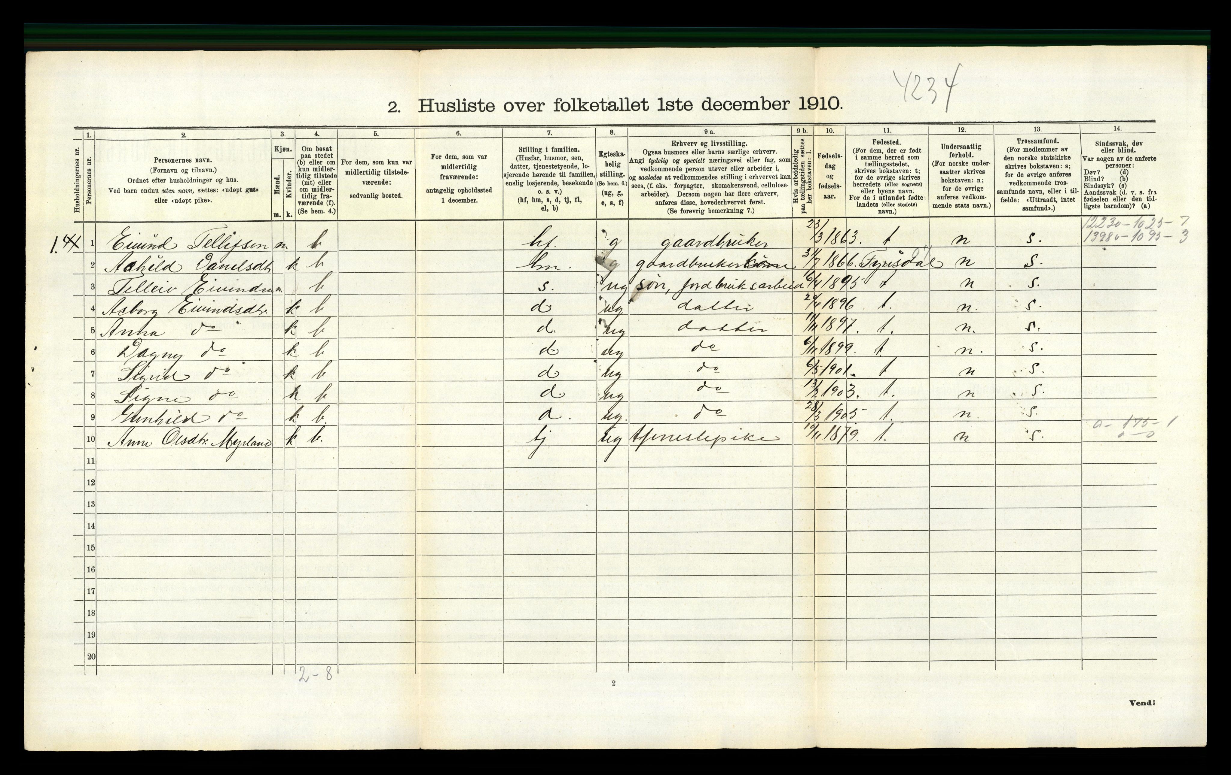 RA, 1910 census for Gjøvdal, 1910, p. 101