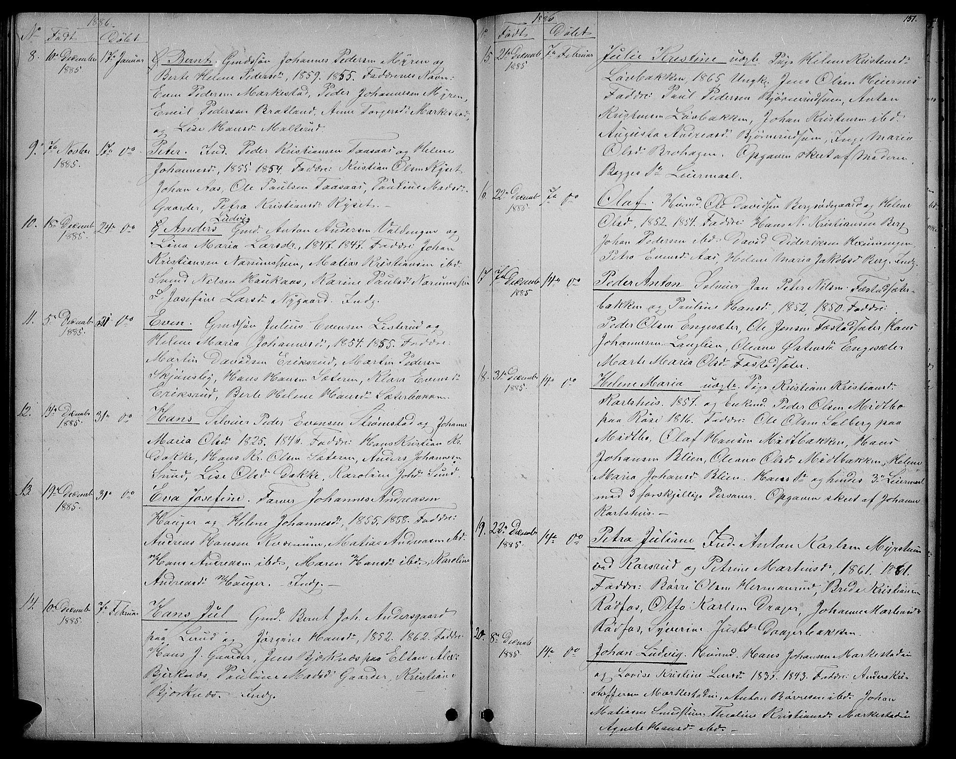 Vestre Toten prestekontor, SAH/PREST-108/H/Ha/Hab/L0006: Parish register (copy) no. 6, 1870-1887, p. 151