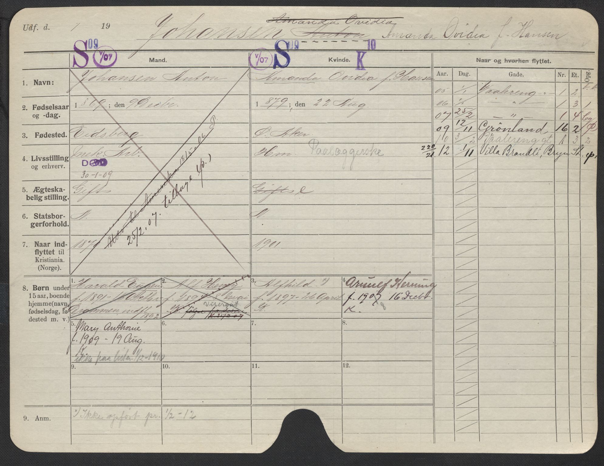 Oslo folkeregister, Registerkort, AV/SAO-A-11715/F/Fa/Fac/L0017: Kvinner, 1906-1914, p. 597a