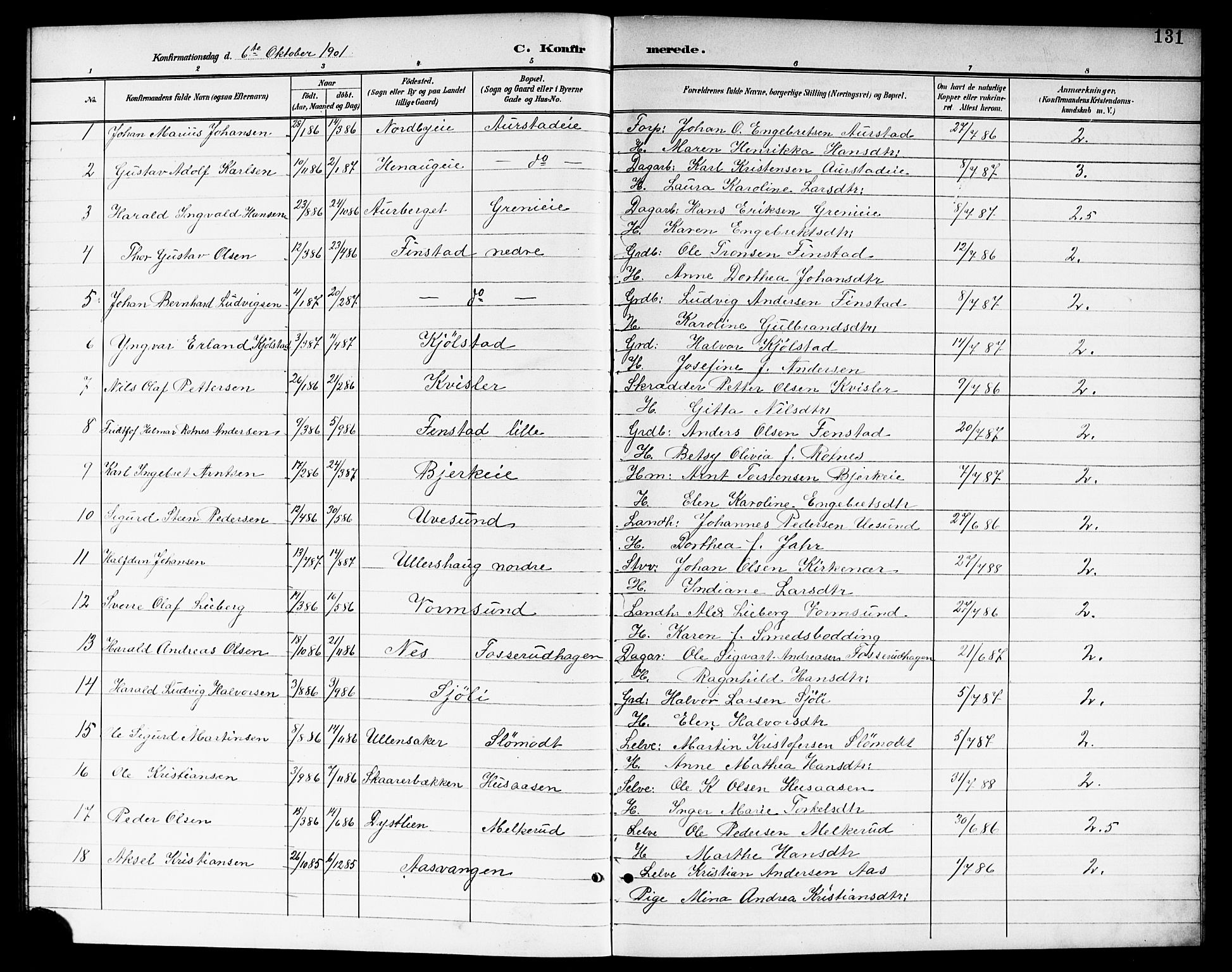 Nes prestekontor Kirkebøker, SAO/A-10410/G/Ga/L0002: Parish register (copy) no. I 2, 1901-1912, p. 131