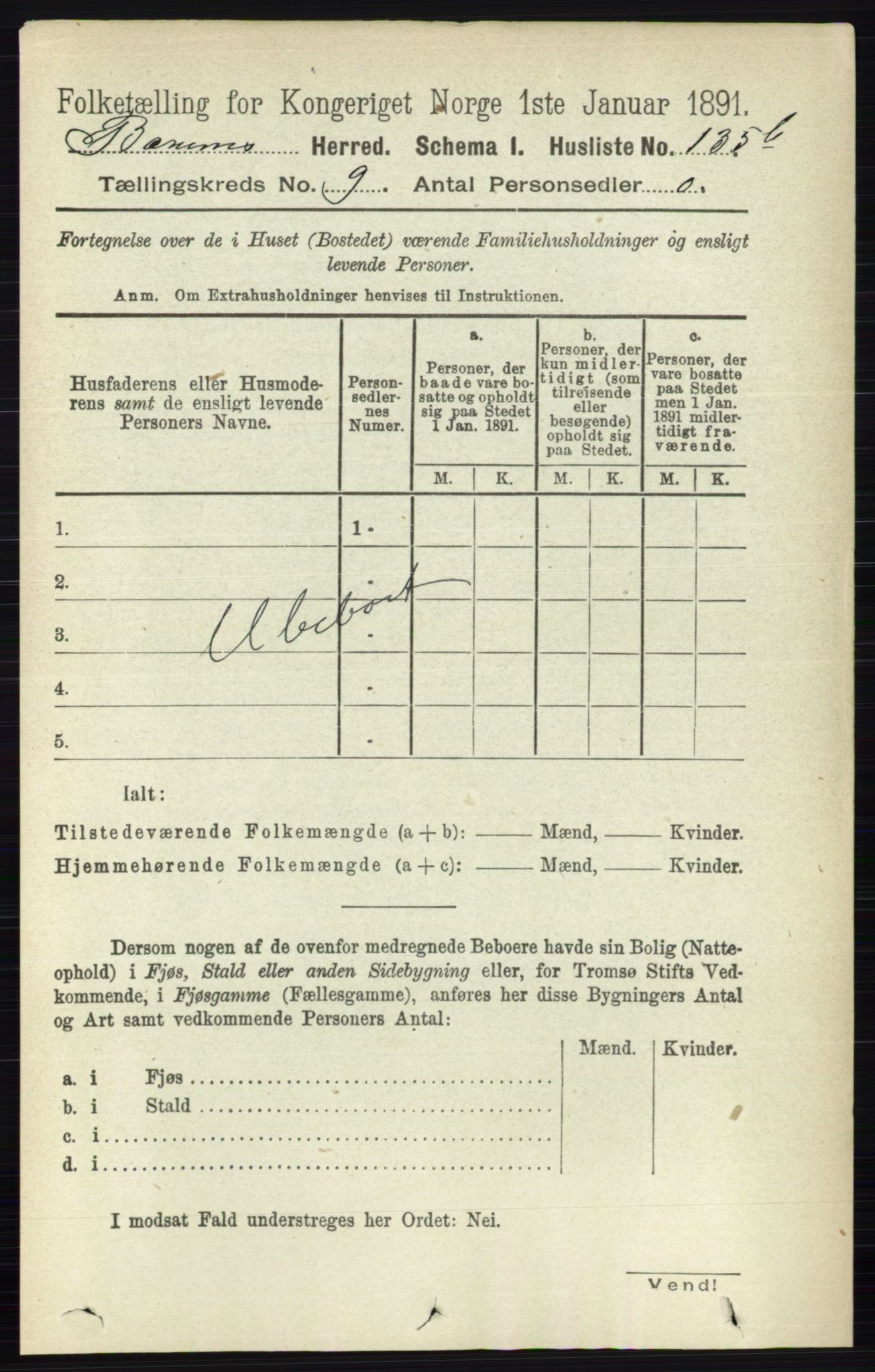 RA, 1891 census for 0219 Bærum, 1891, p. 5122