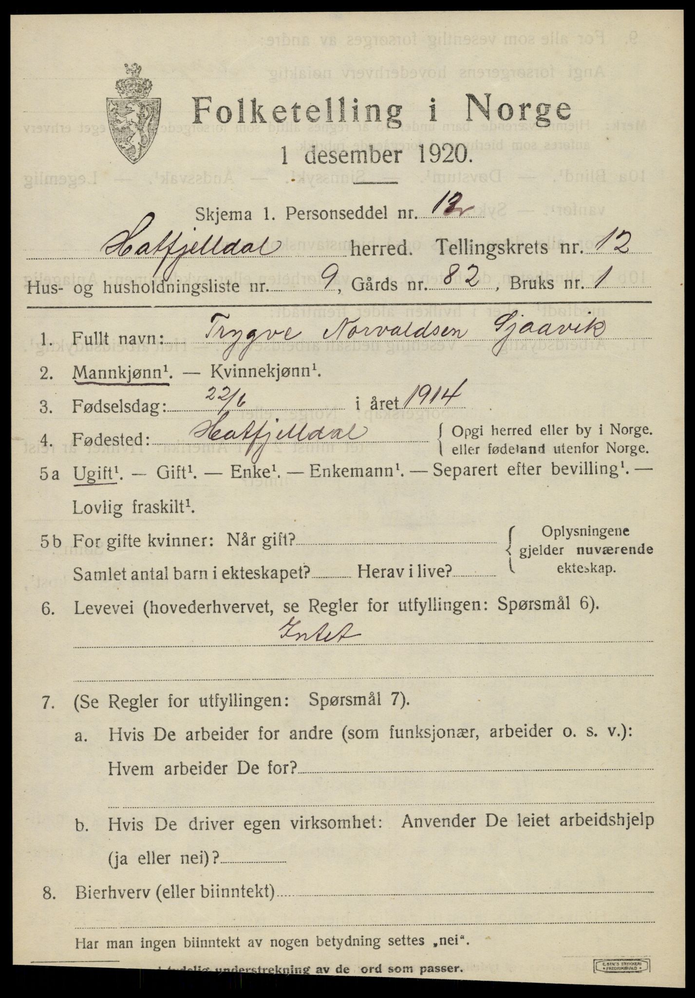 SAT, 1920 census for Hattfjelldal, 1920, p. 2886