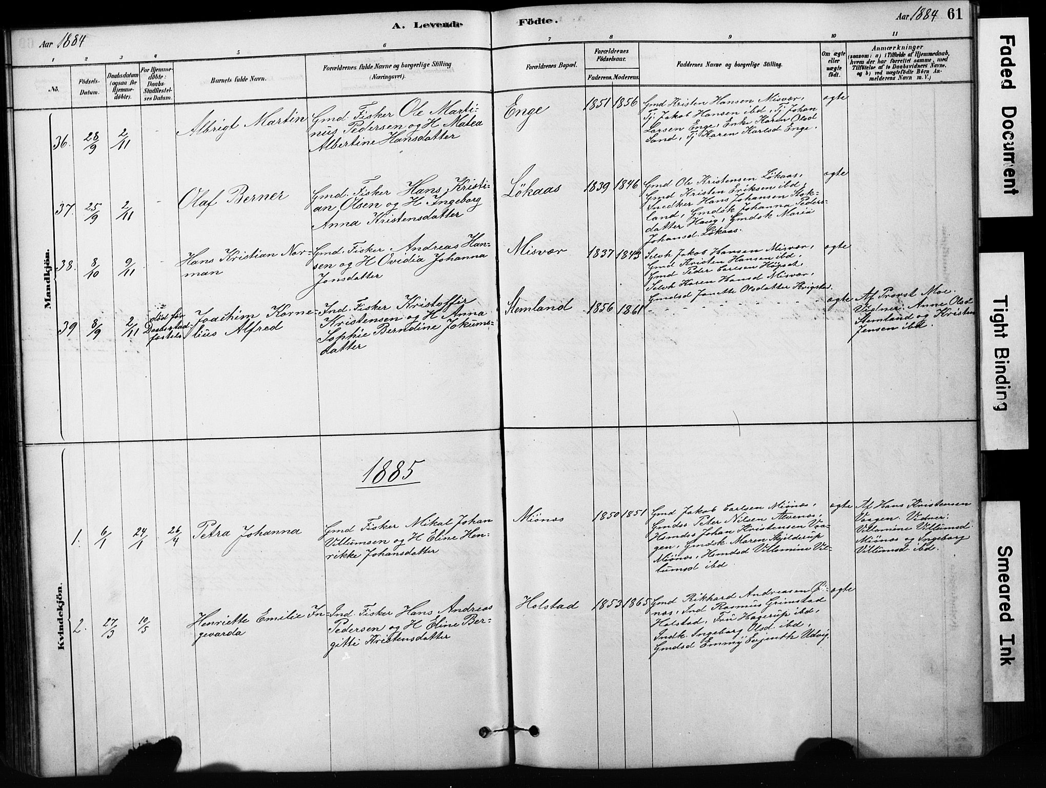 Ministerialprotokoller, klokkerbøker og fødselsregistre - Nordland, AV/SAT-A-1459/852/L0754: Parish register (copy) no. 852C05, 1878-1894, p. 61