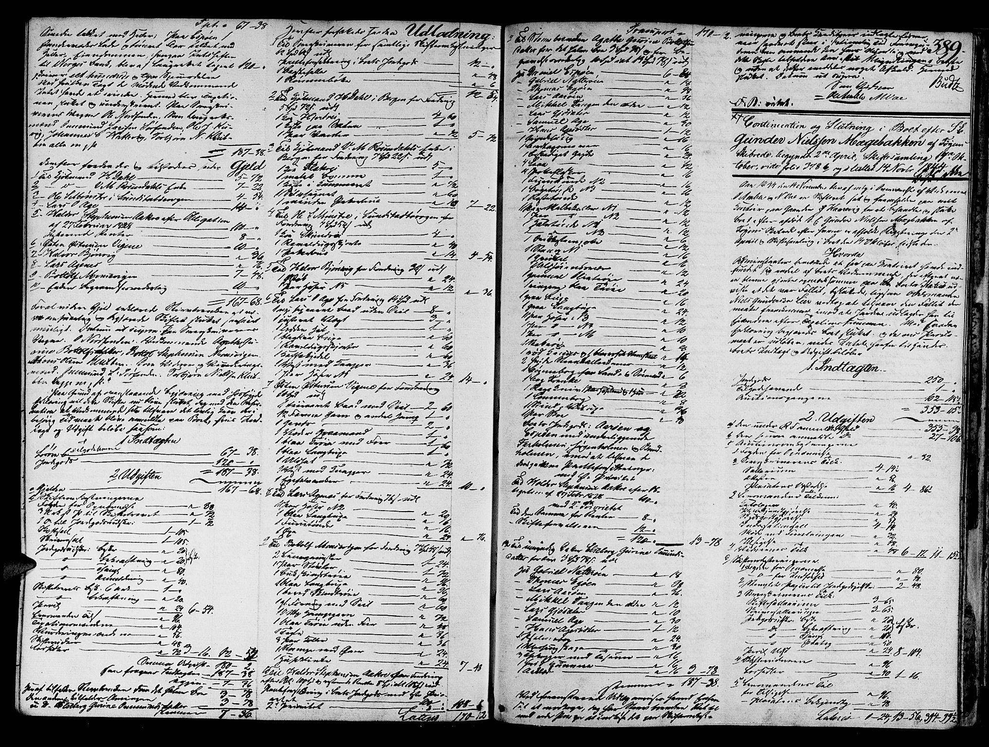 Sunnhordland sorenskrivar, AV/SAB-A-2401/1/H/Ha/Had/L0005: Skifteprotokollar. Føyen, Fjære og Våg. Register i protokoll., 1838-1844, p. 388b-389a