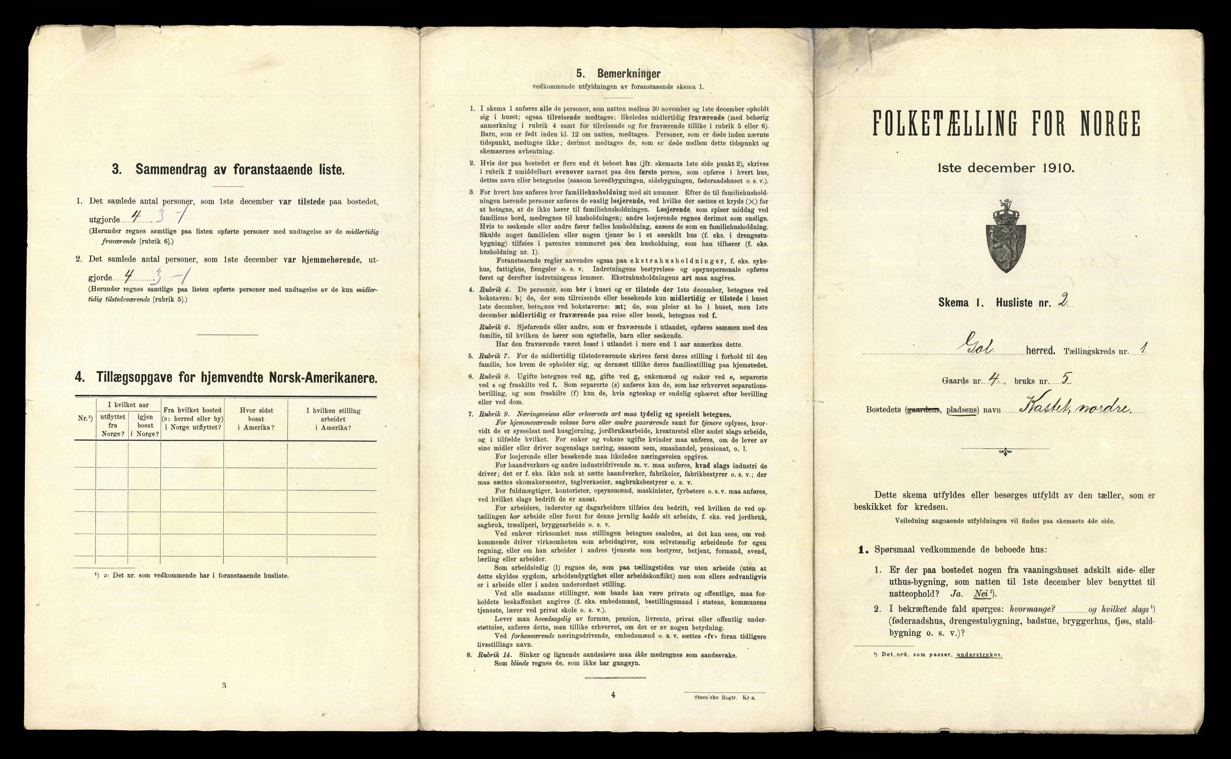 RA, 1910 census for Gol, 1910, p. 34