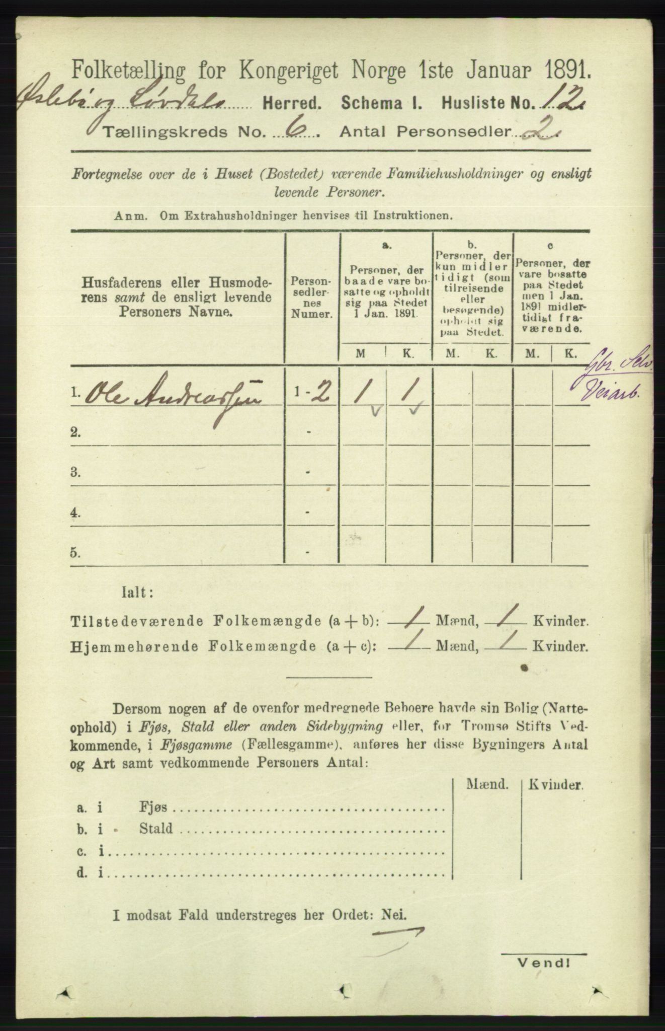 RA, 1891 census for 1021 Øyslebø og Laudal, 1891, p. 1656