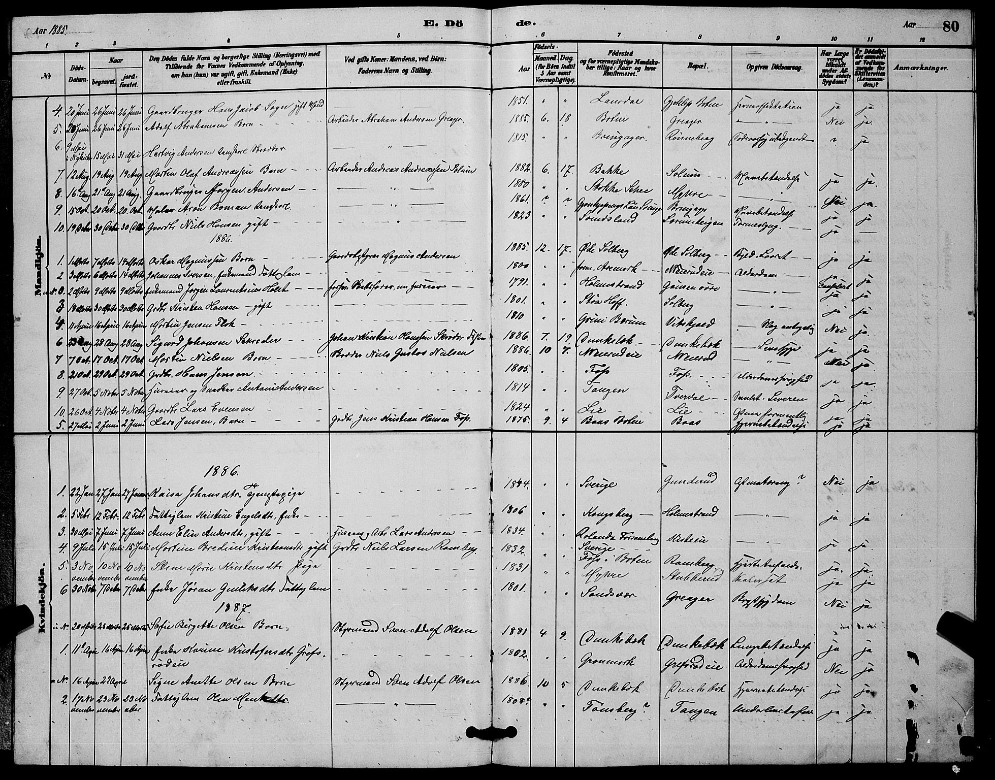 Botne kirkebøker, SAKO/A-340/G/Ga/L0003: Parish register (copy) no. I 3, 1878-1898, p. 80